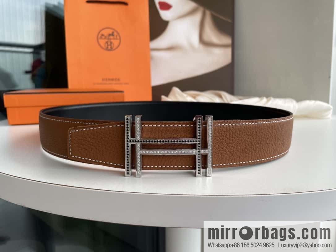 HERMES-Hermès, Double H Diamond Metal Buckle Men's 3.8cm Belt