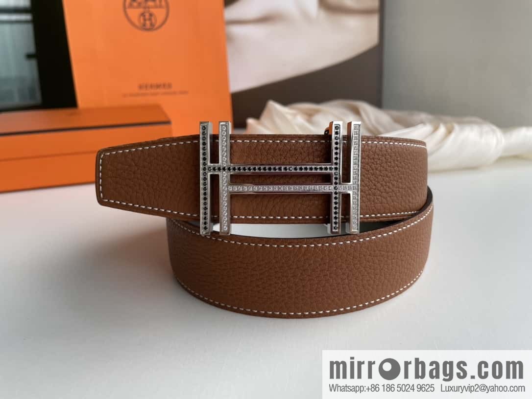 HERMES-Hermès, Double H Diamond Metal Buckle Men's 3.8cm Belt