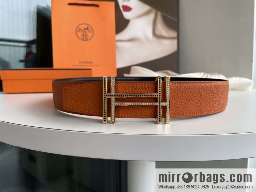 HERMES-Hermès, Double H Diamond Metal Buckle Men's 3.8cm Belt