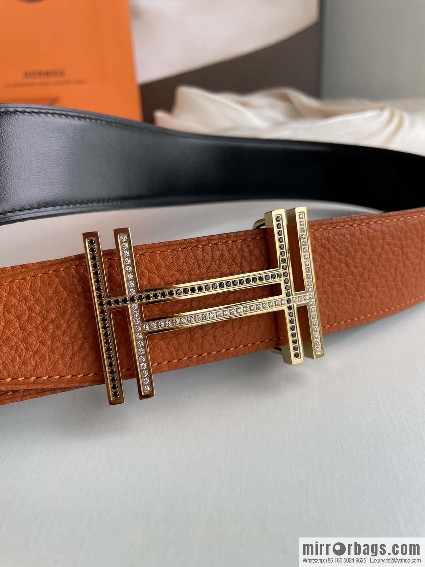 HERMES-Hermès, Double H Diamond Metal Buckle Men's 3.8cm Belt
