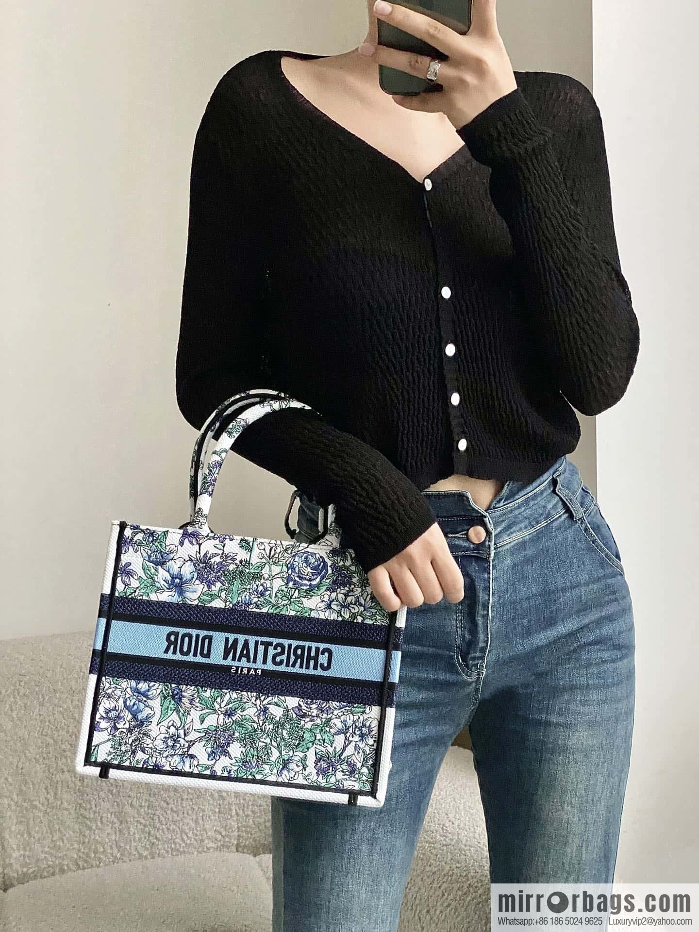 DIOR S BOOK TOTE M1265 blue and white floral
