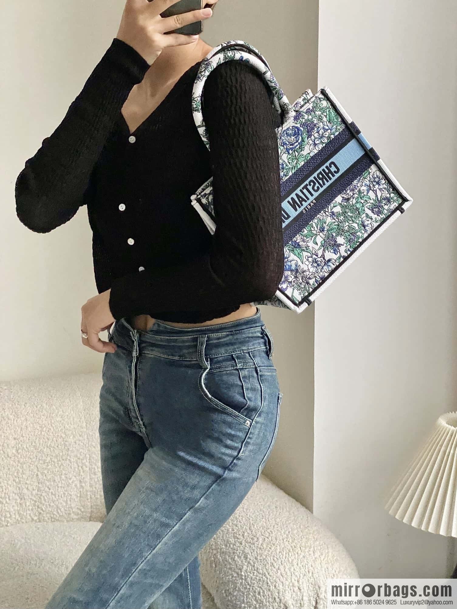 DIOR S BOOK TOTE M1265 blue and white floral