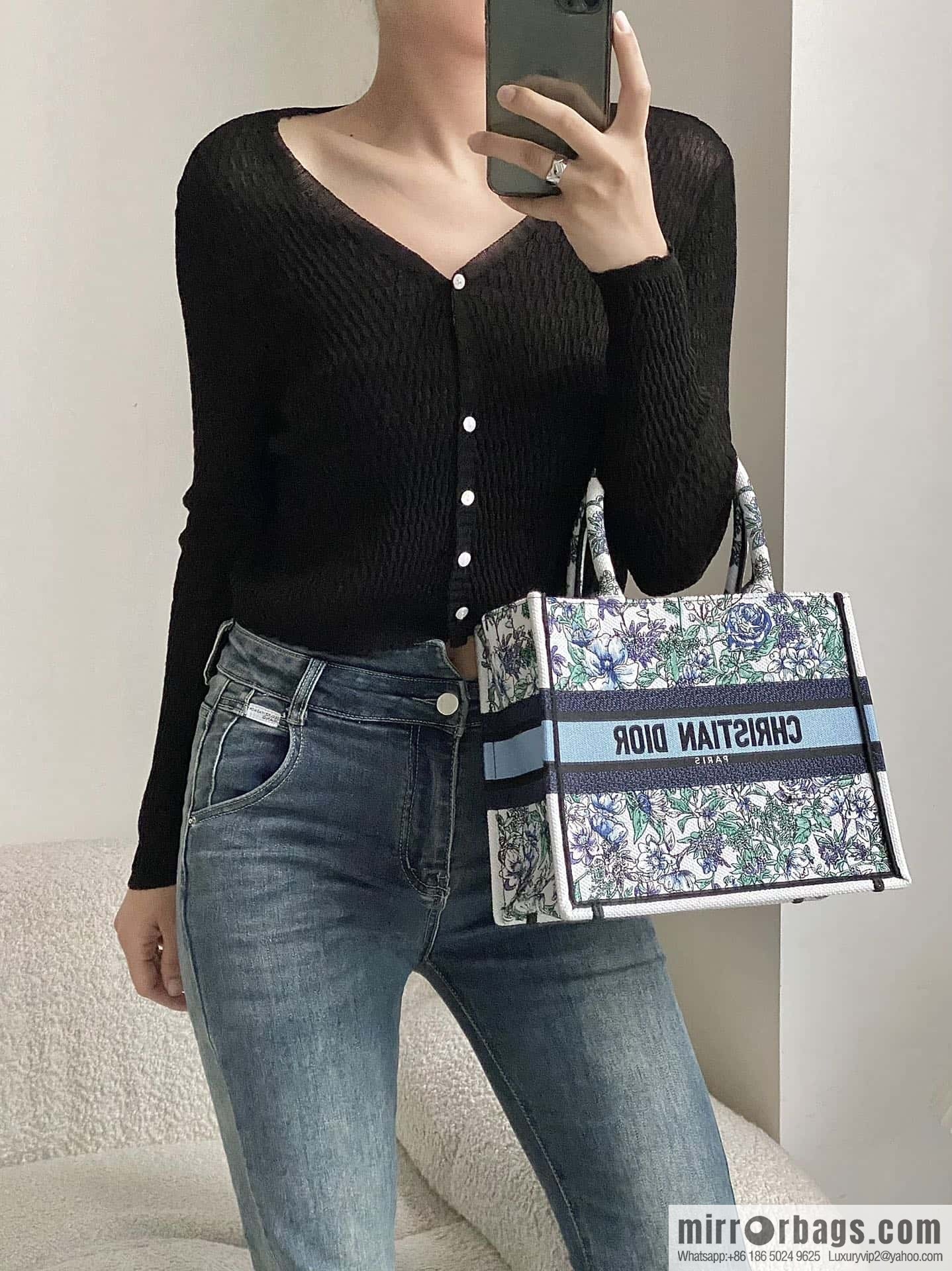 DIOR S BOOK TOTE M1265 blue and white floral