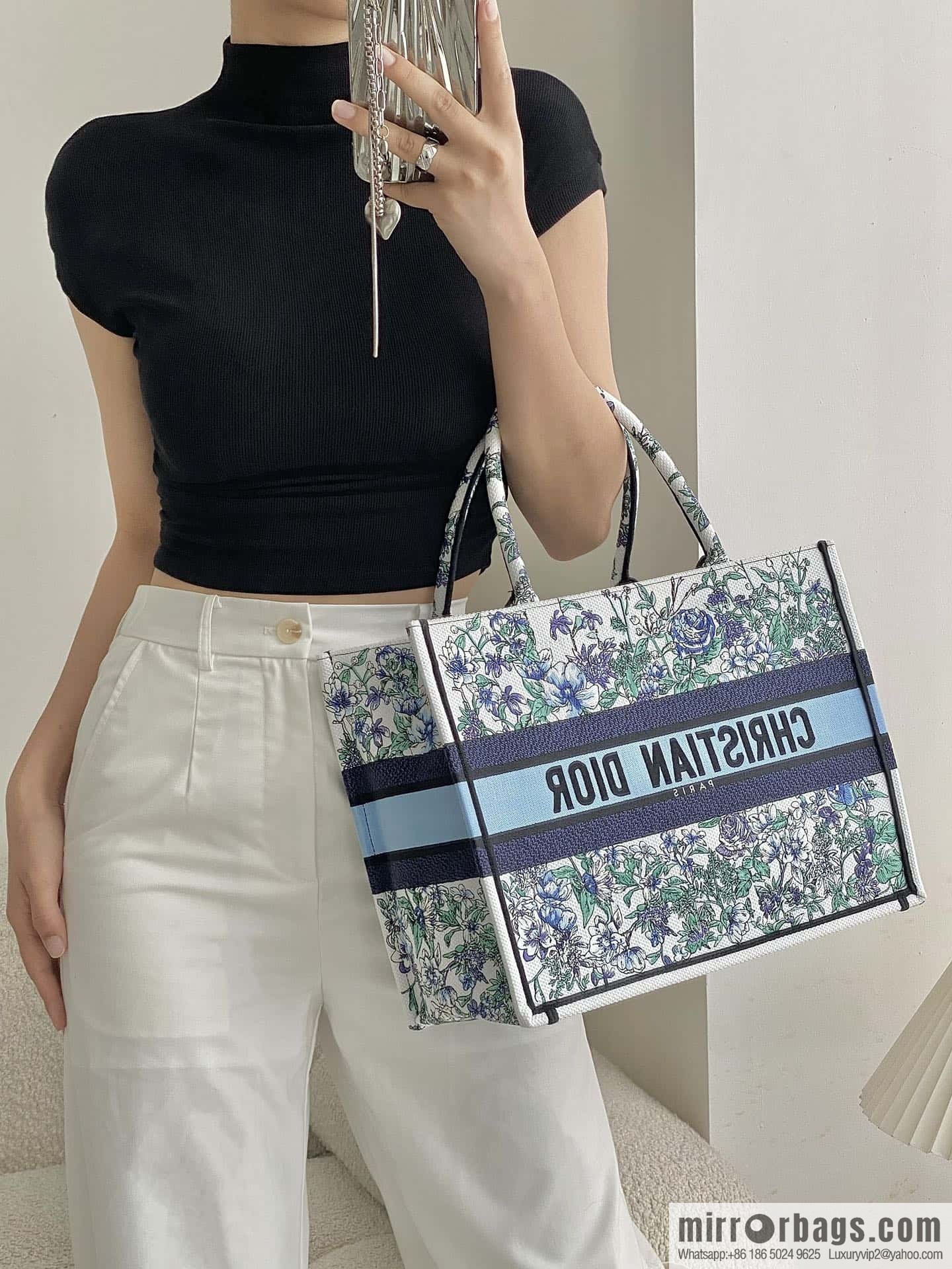 DIOR M BOOK TOTE M1296 blue and white floral