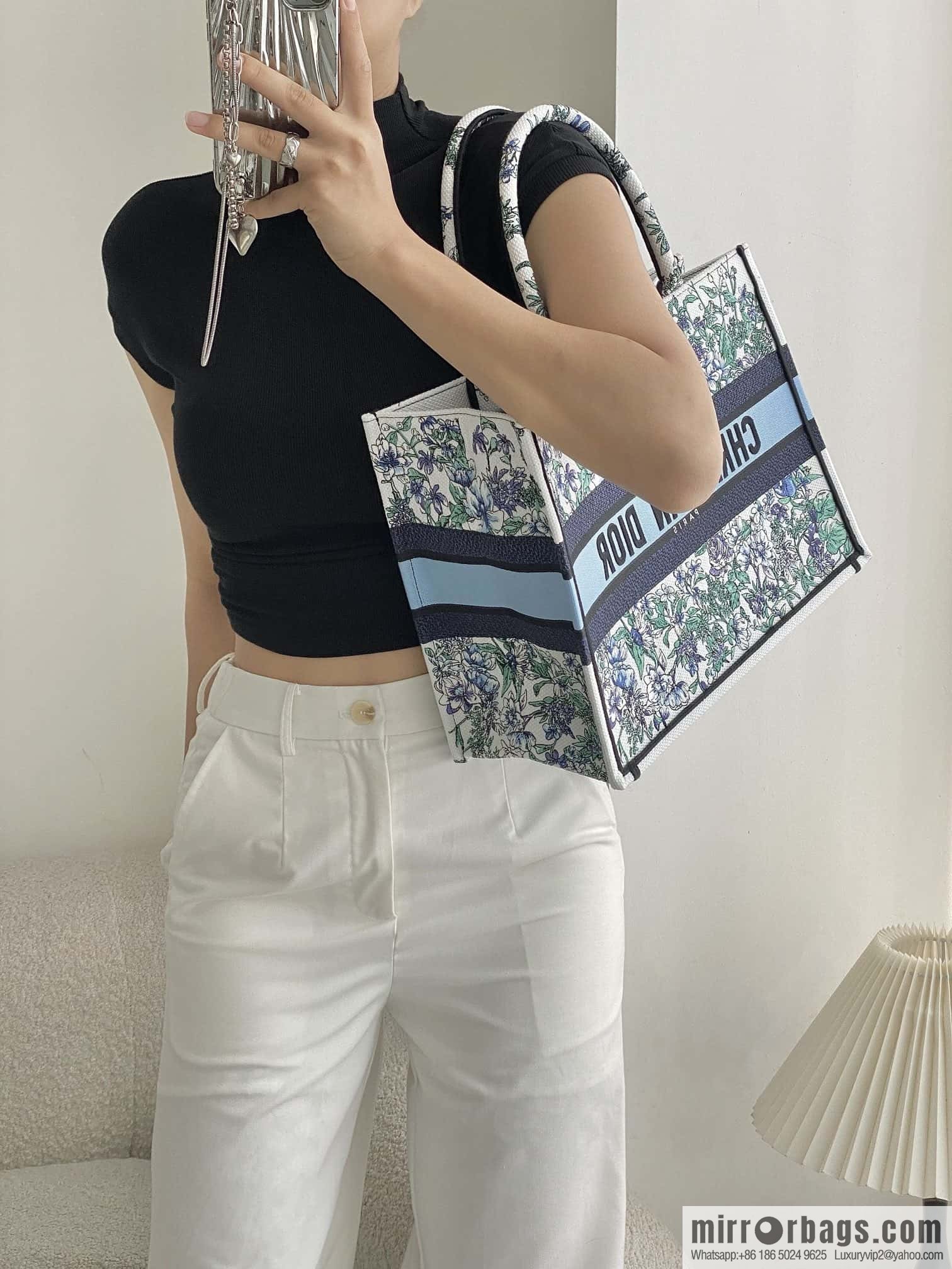 DIOR M BOOK TOTE M1296 blue and white floral