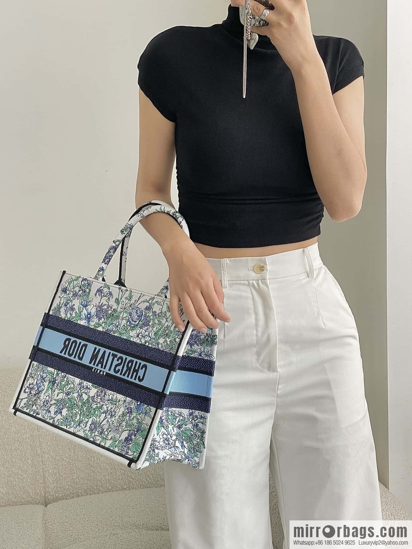 DIOR M BOOK TOTE M1296 blue and white floral