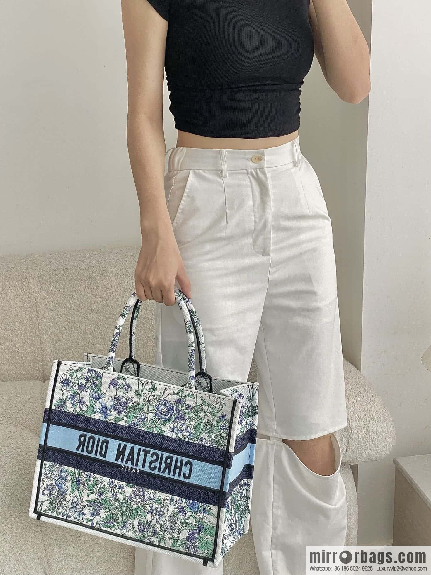 DIOR M BOOK TOTE M1296 blue and white floral