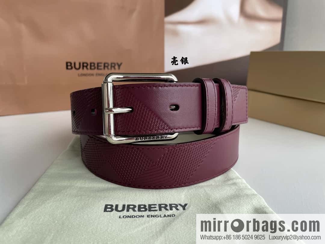 BURBERRY Cowhide Pressed Checkered Men's Pin Buckle Belt