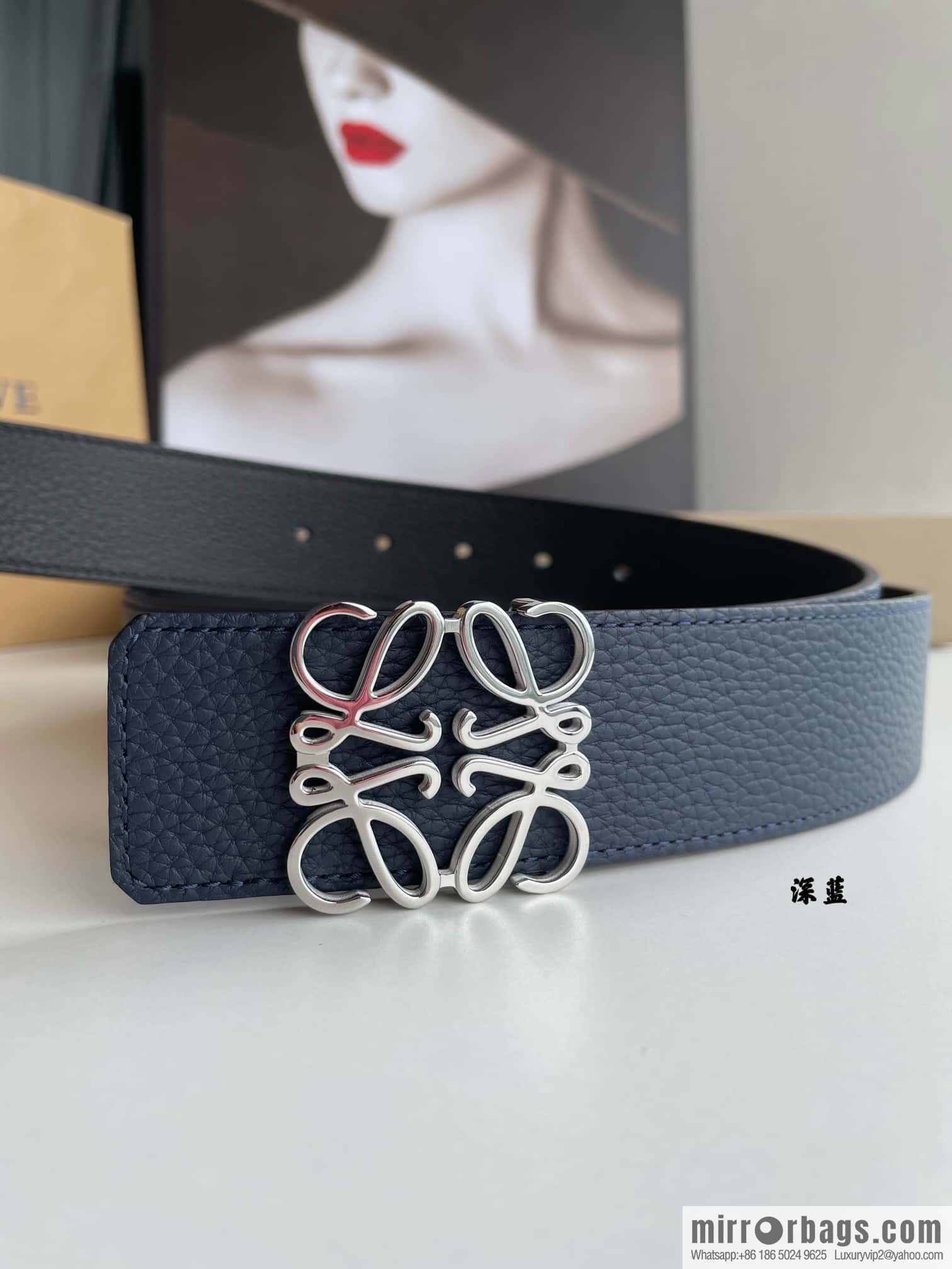LOEVE Luo Yiwei stainless steel logo pattern metal buckle with the first layer of cowhide double-sided belt 40mm