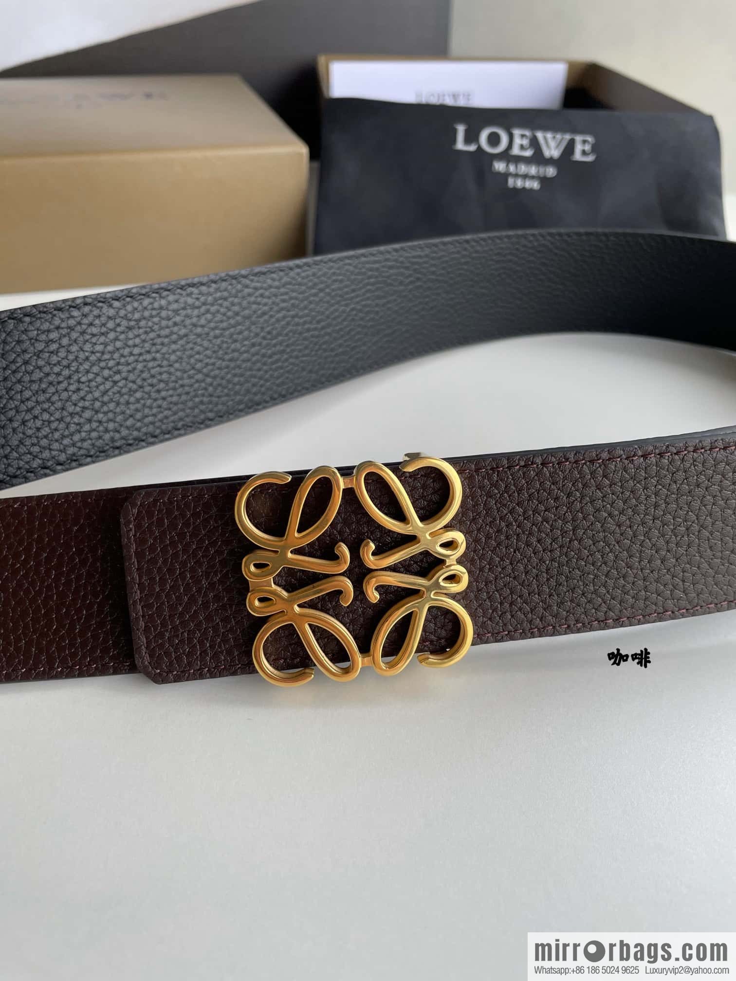LOEVE Luo Yiwei stainless steel logo pattern metal buckle with the first layer of cowhide double-sided belt 40mm