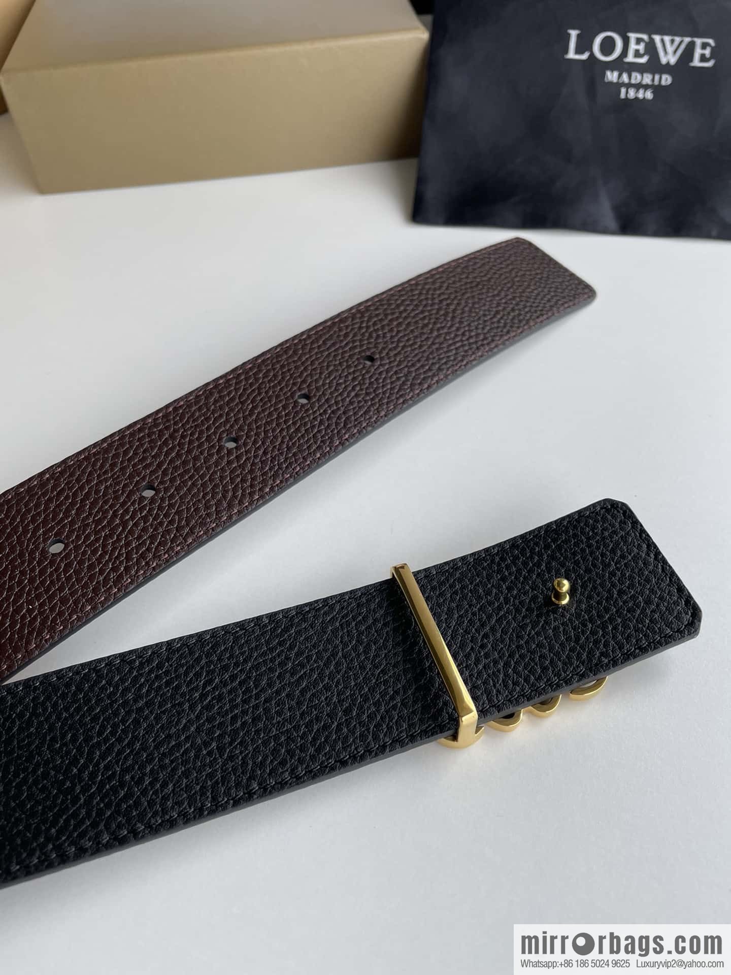 LOEVE Luo Yiwei stainless steel logo pattern metal buckle with the first layer of cowhide double-sided belt 40mm
