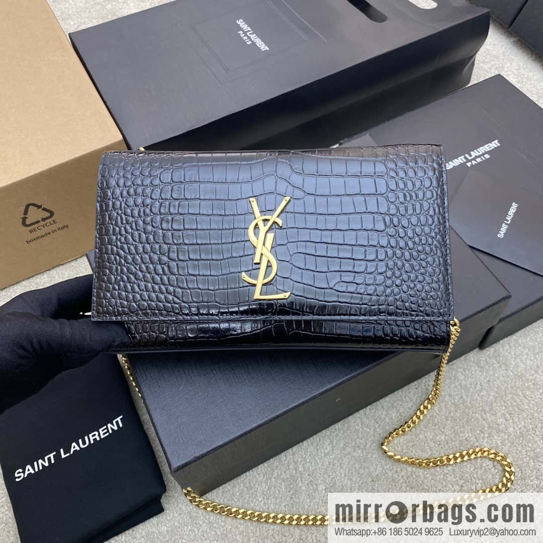Y's most classic style Kate chain strap crossbody bag black crocodile/gold Model: 354021