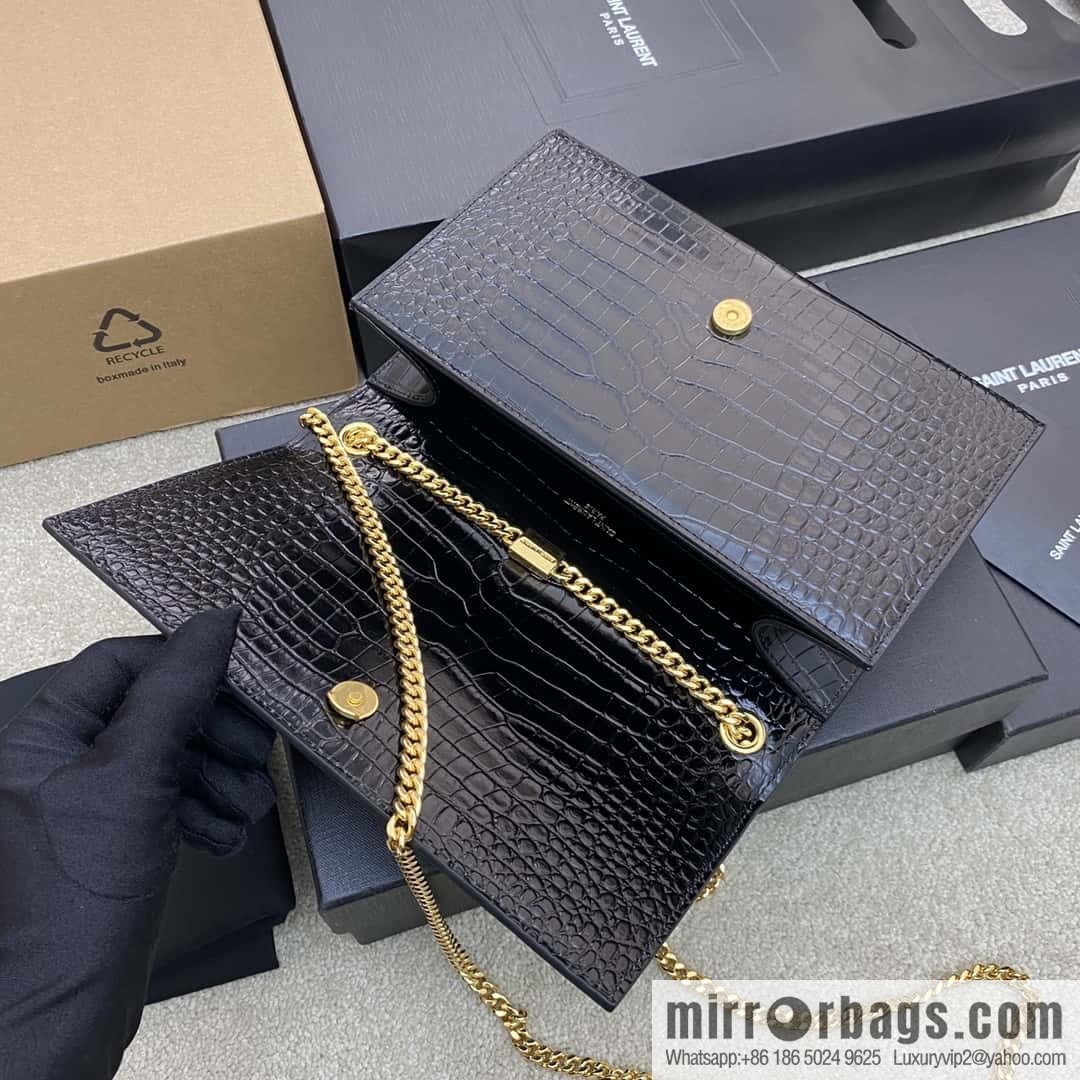 Y's most classic style Kate chain strap crossbody bag black crocodile/gold Model: 354021