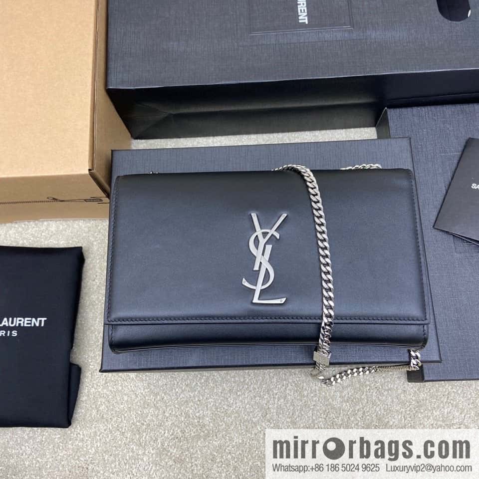 Y's most classic style Kate chain strap crossbody bag South African black leather/silver buckle Model: 354021