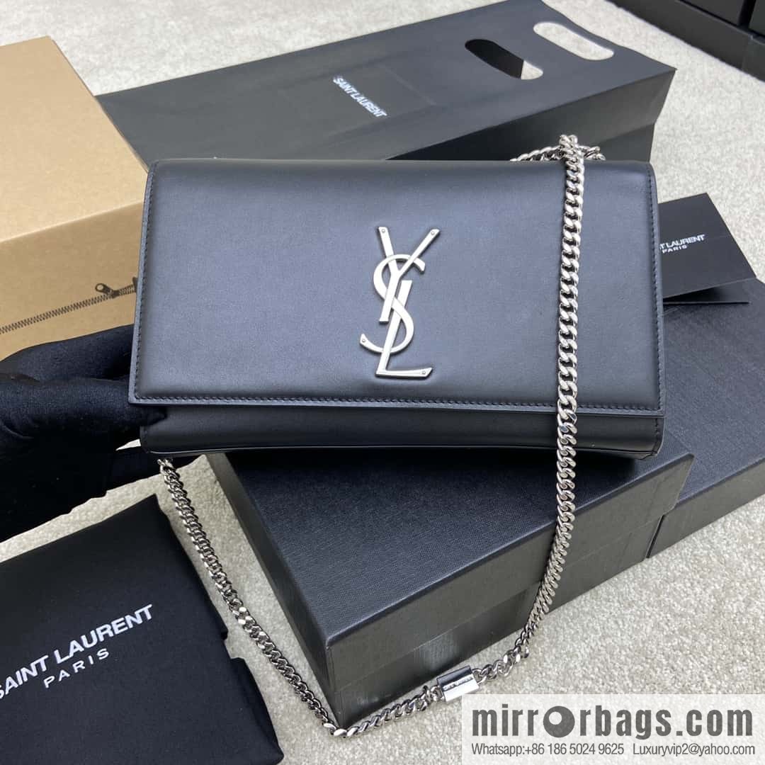 Y's most classic style Kate chain strap crossbody bag South African black leather/silver buckle Model: 354021