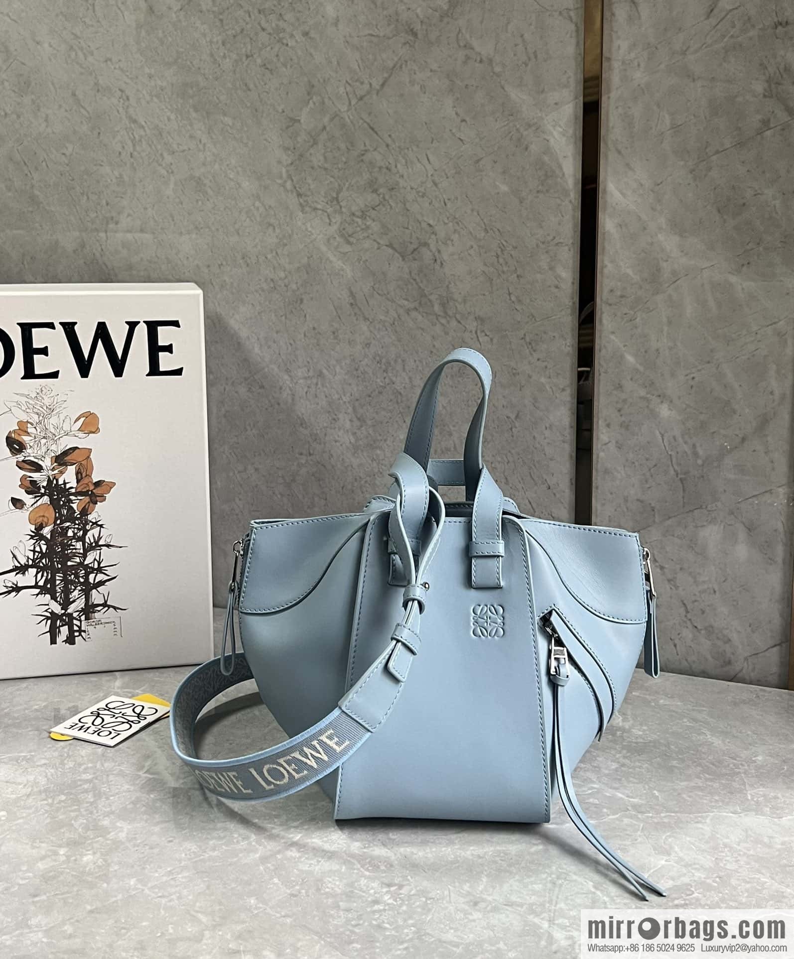 LOEWE 2023 monochrome glaze satin series Hammock bag hammock bag 0682 haze blue