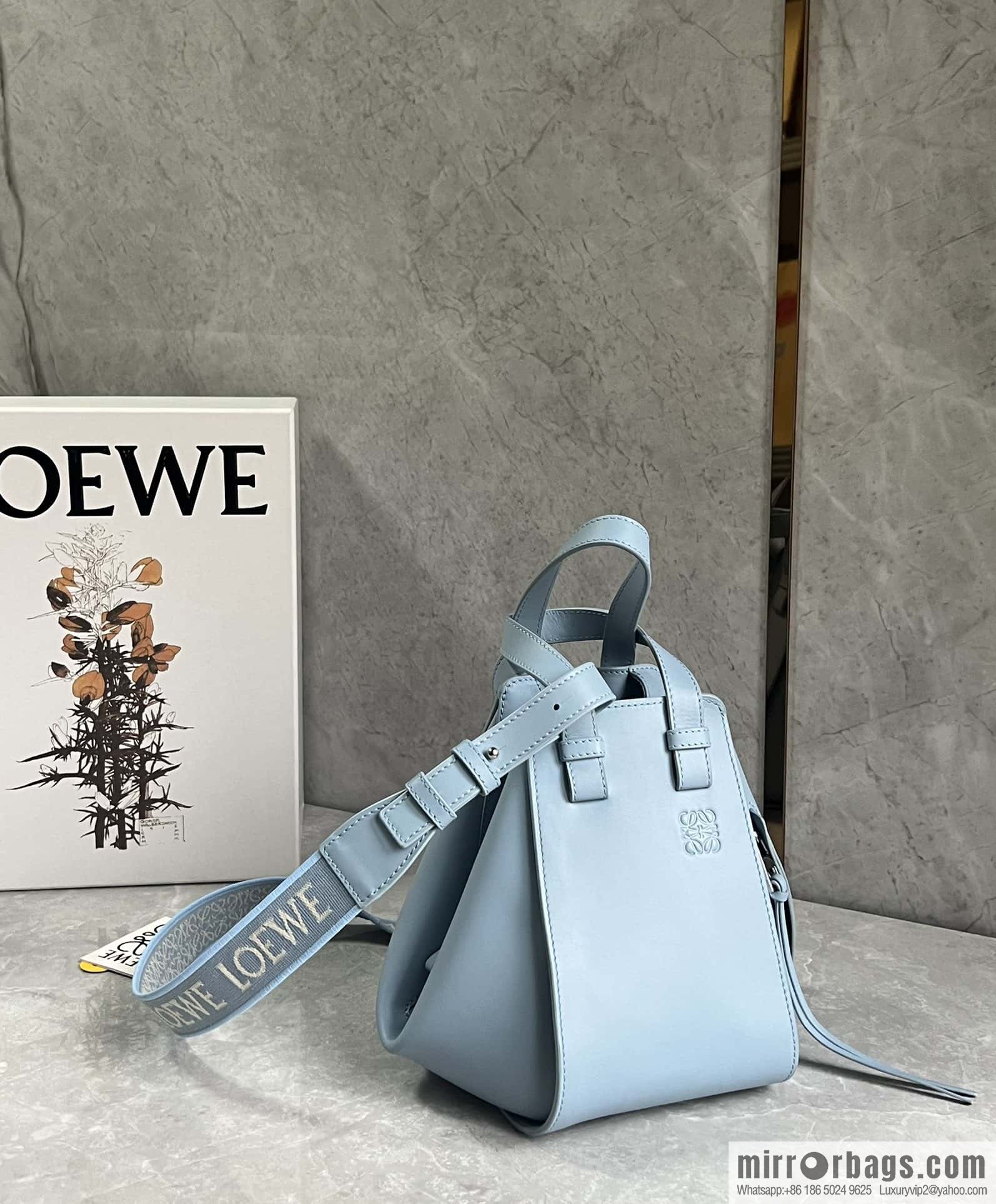 LOEWE 2023 monochrome glaze satin series Hammock bag hammock bag 0682 haze blue