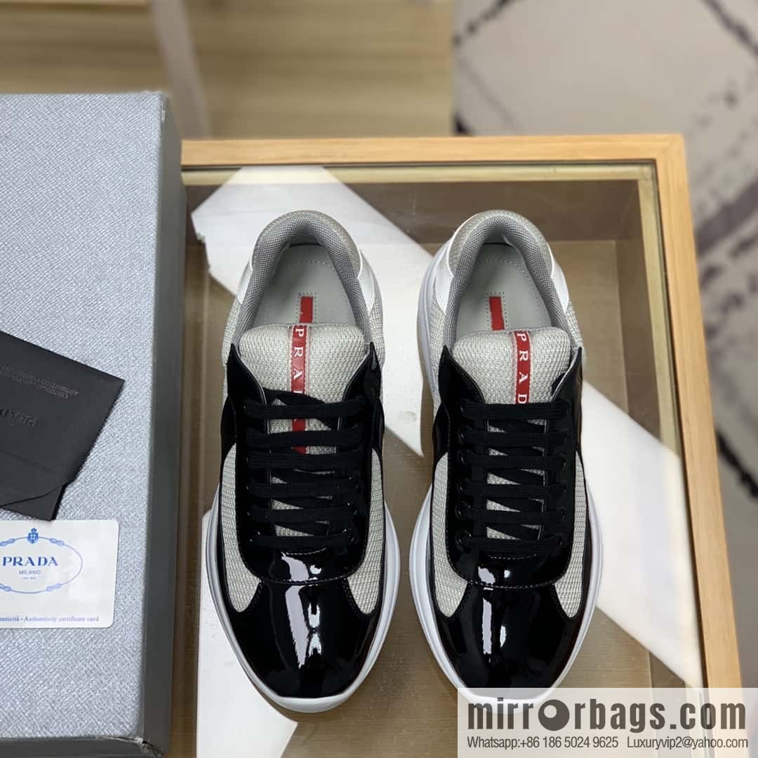 PRADA mesh, tongue trim with classic red lines, men's casual shoes