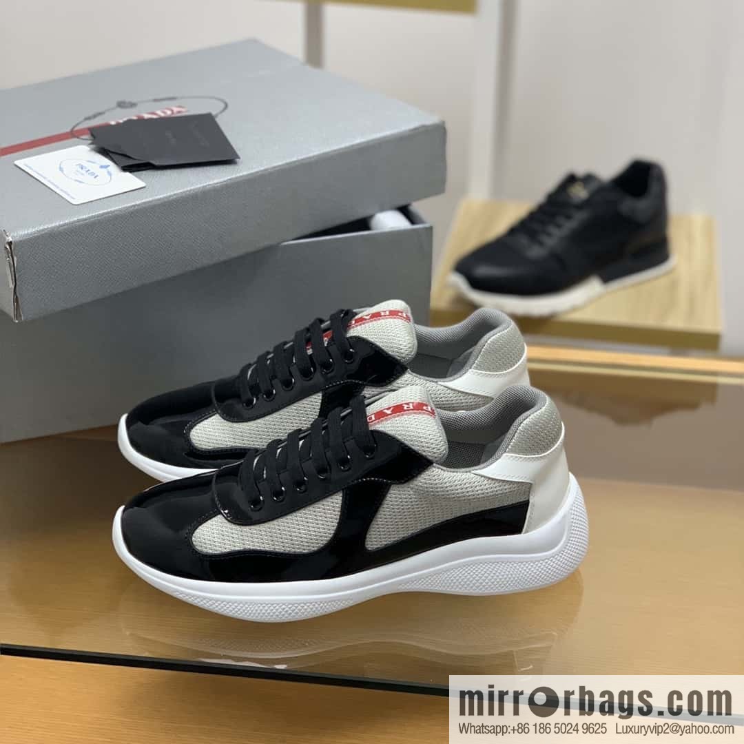 PRADA mesh, tongue trim with classic red lines, men's casual shoes