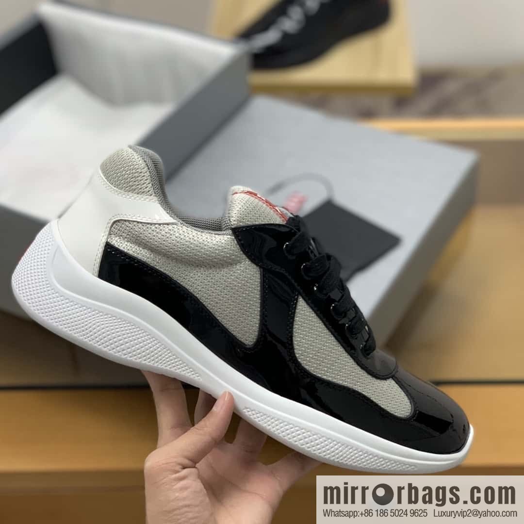 PRADA mesh, tongue trim with classic red lines, men's casual shoes