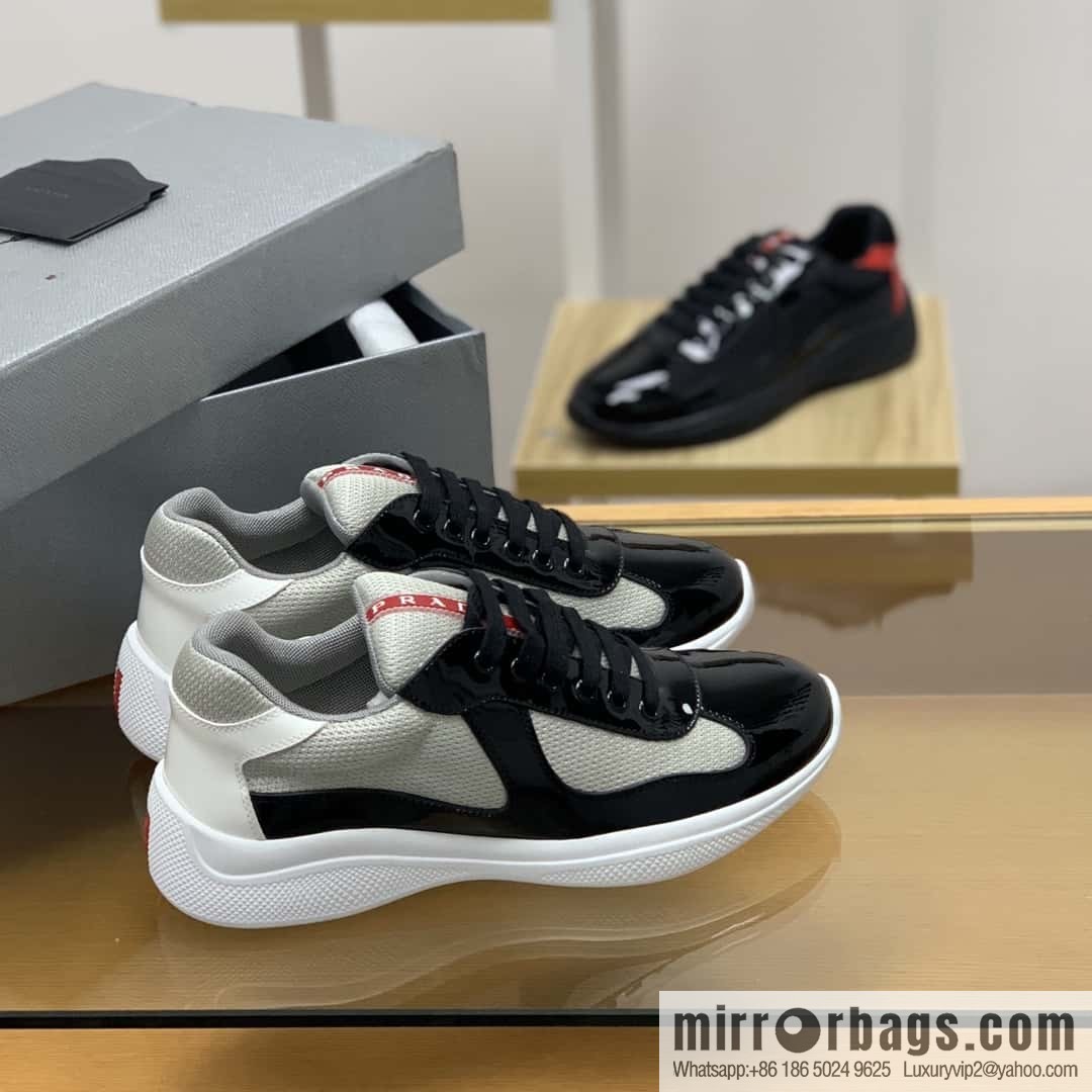 PRADA mesh, tongue trim with classic red lines, men's casual shoes