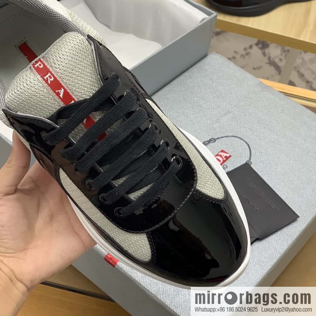 PRADA mesh, tongue trim with classic red lines, men's casual shoes