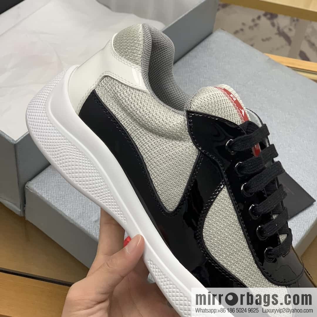 PRADA mesh, tongue trim with classic red lines, men's casual shoes