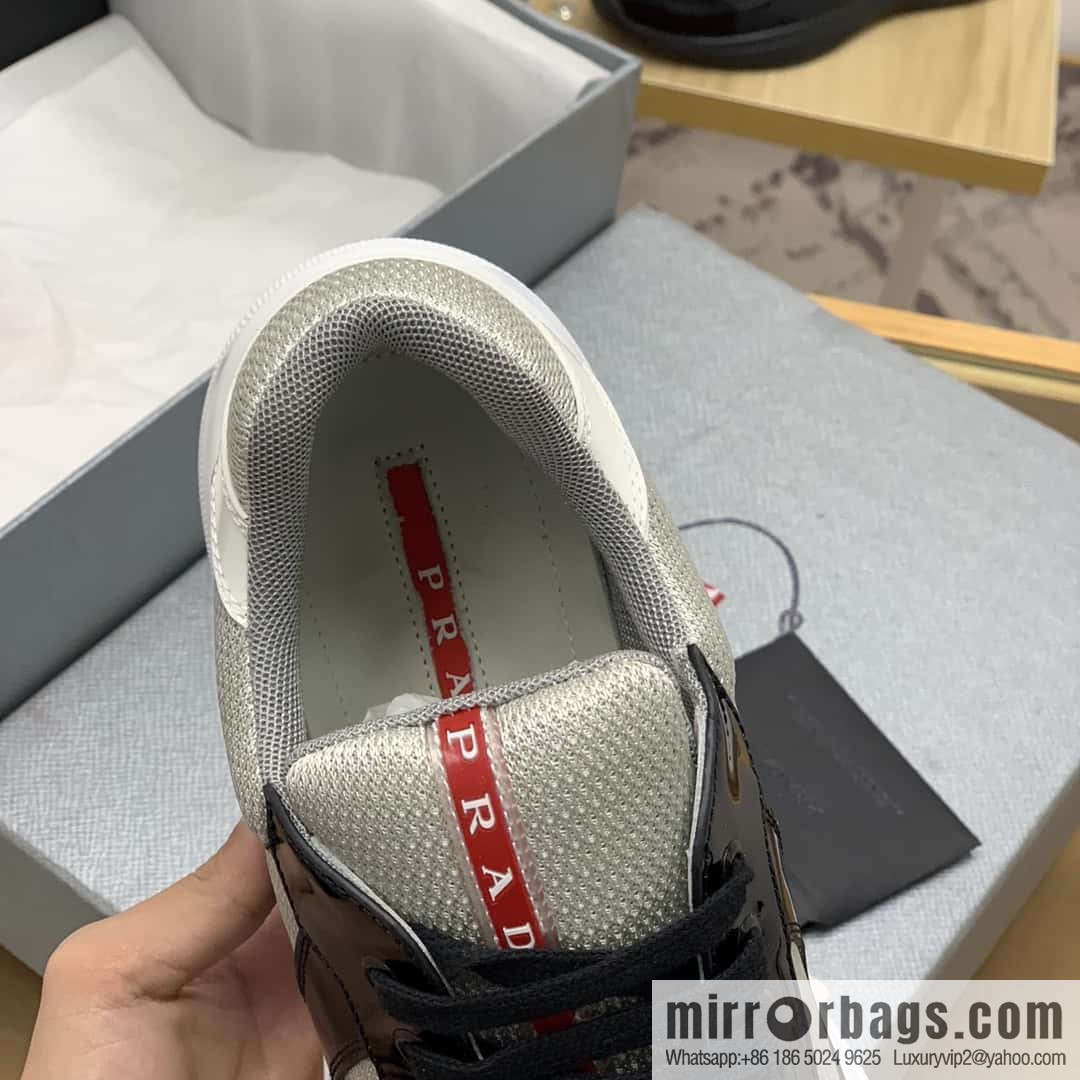 PRADA mesh, tongue trim with classic red lines, men's casual shoes