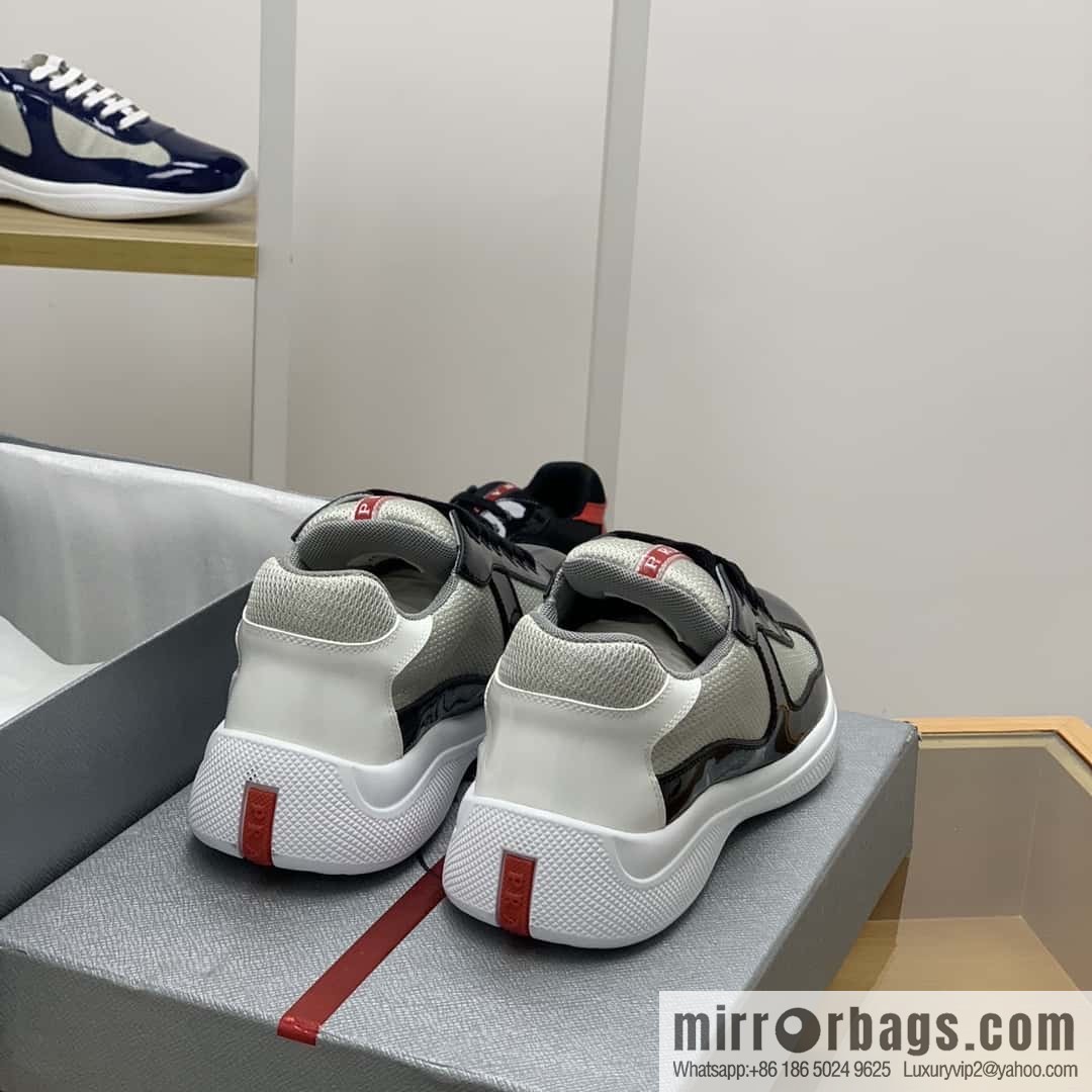 PRADA mesh, tongue trim with classic red lines, men's casual shoes