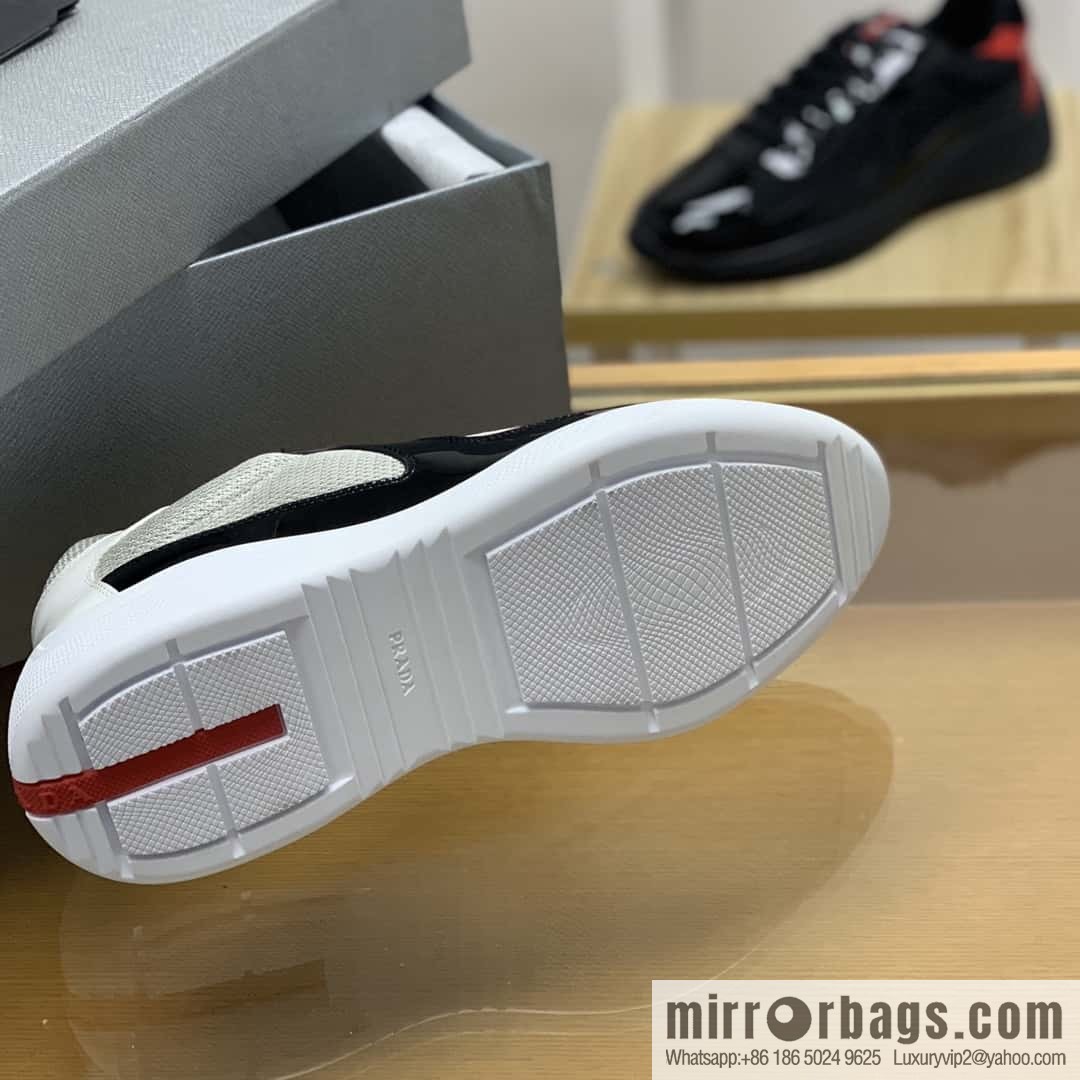 PRADA mesh, tongue trim with classic red lines, men's casual shoes