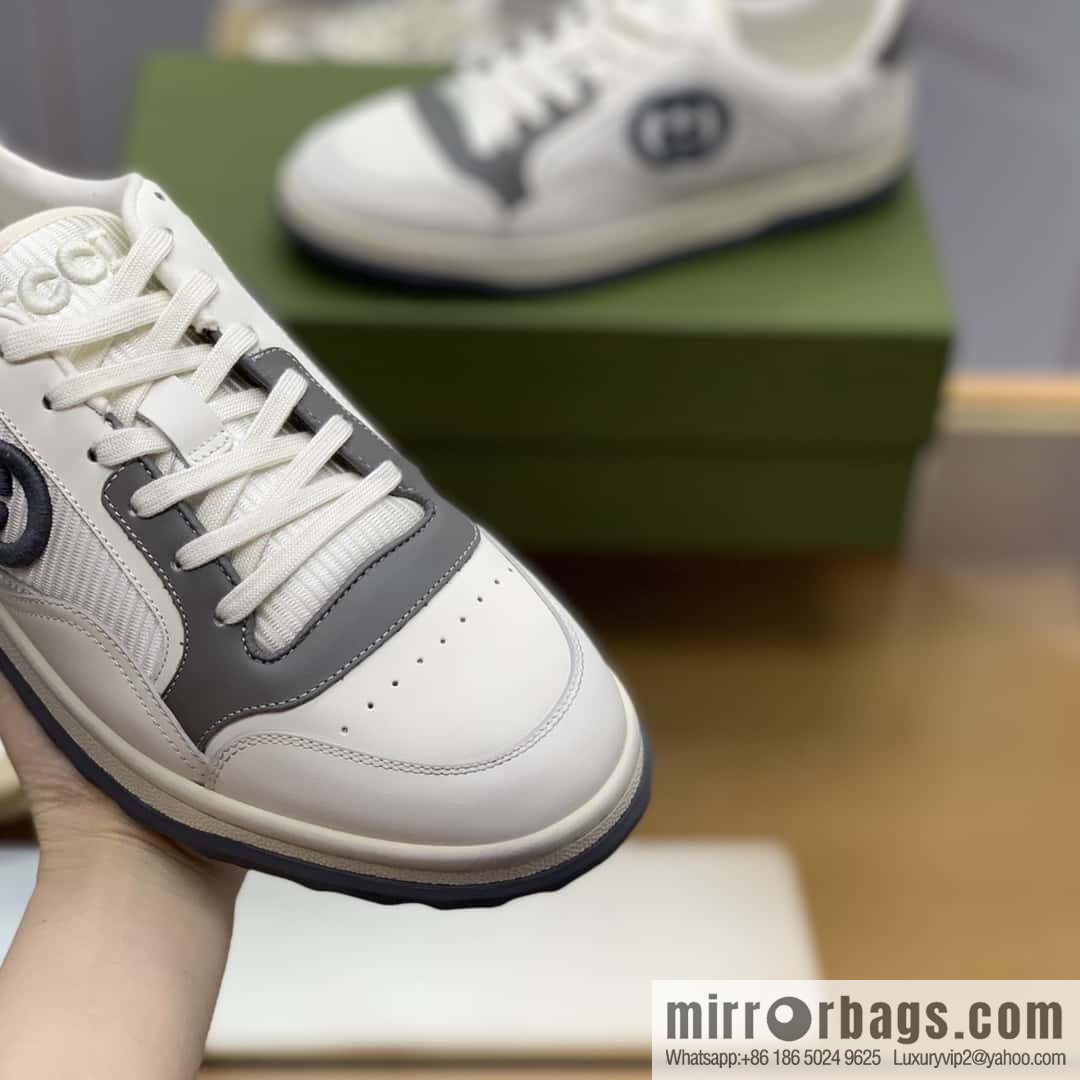 GUCCI beige and gray cowhide, mutual button double G embroidered logo, couple's men's and women's same sports and leisure shoes