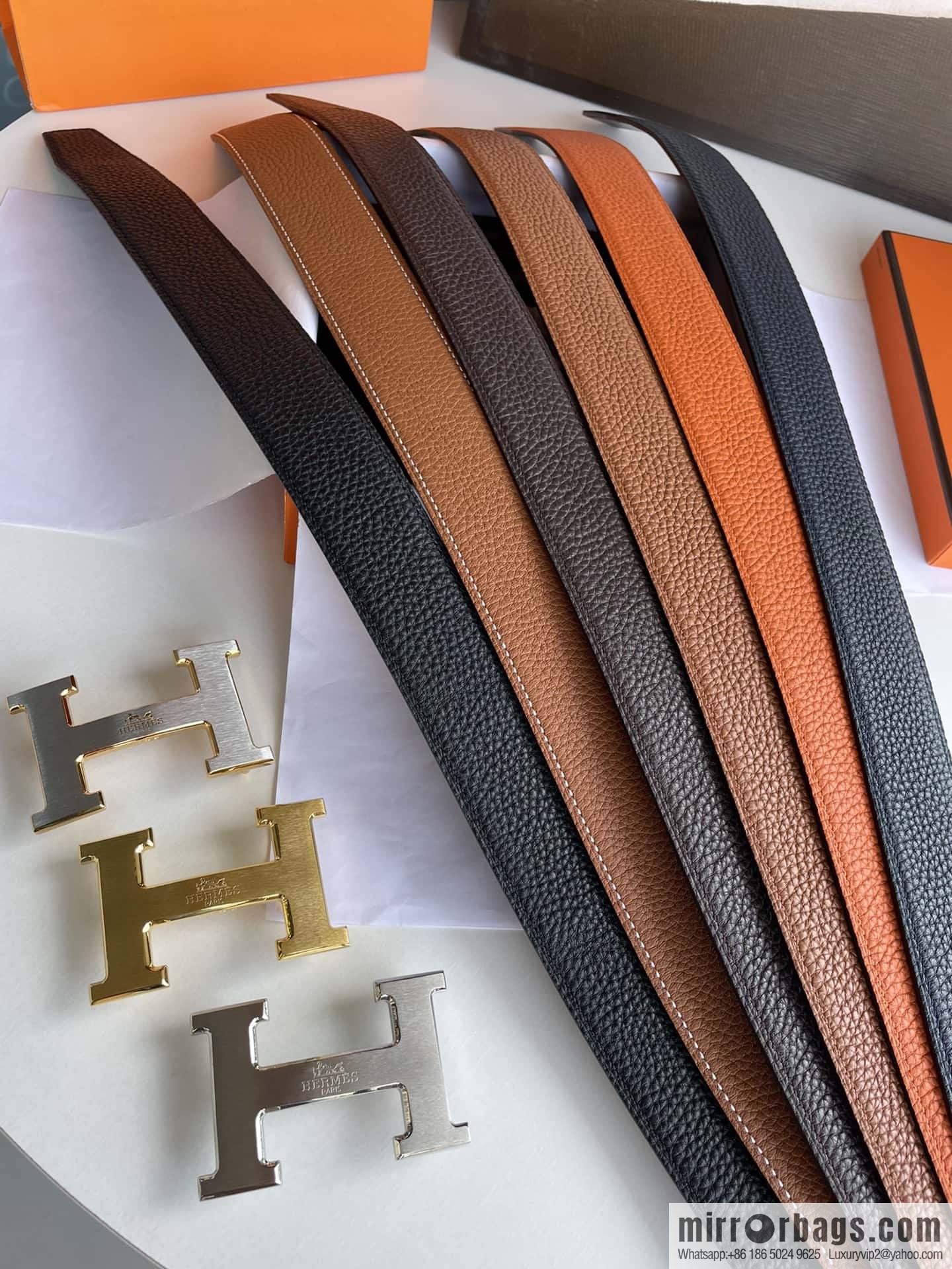 Hermes Hermes H Home Original Leather Lychee Men's 38mm Belt