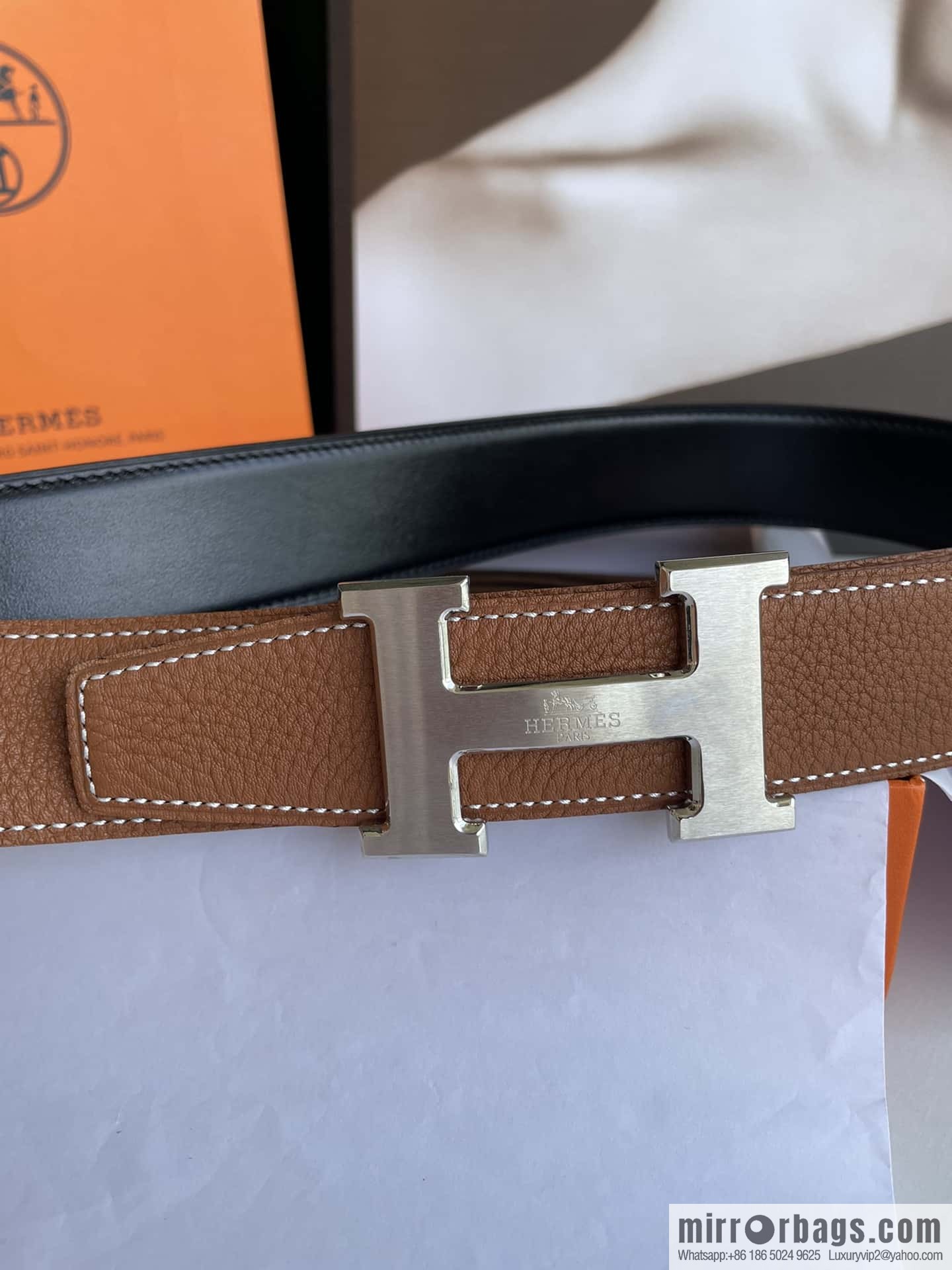 Hermes Hermes H Home Original Leather Lychee Men's 38mm Belt