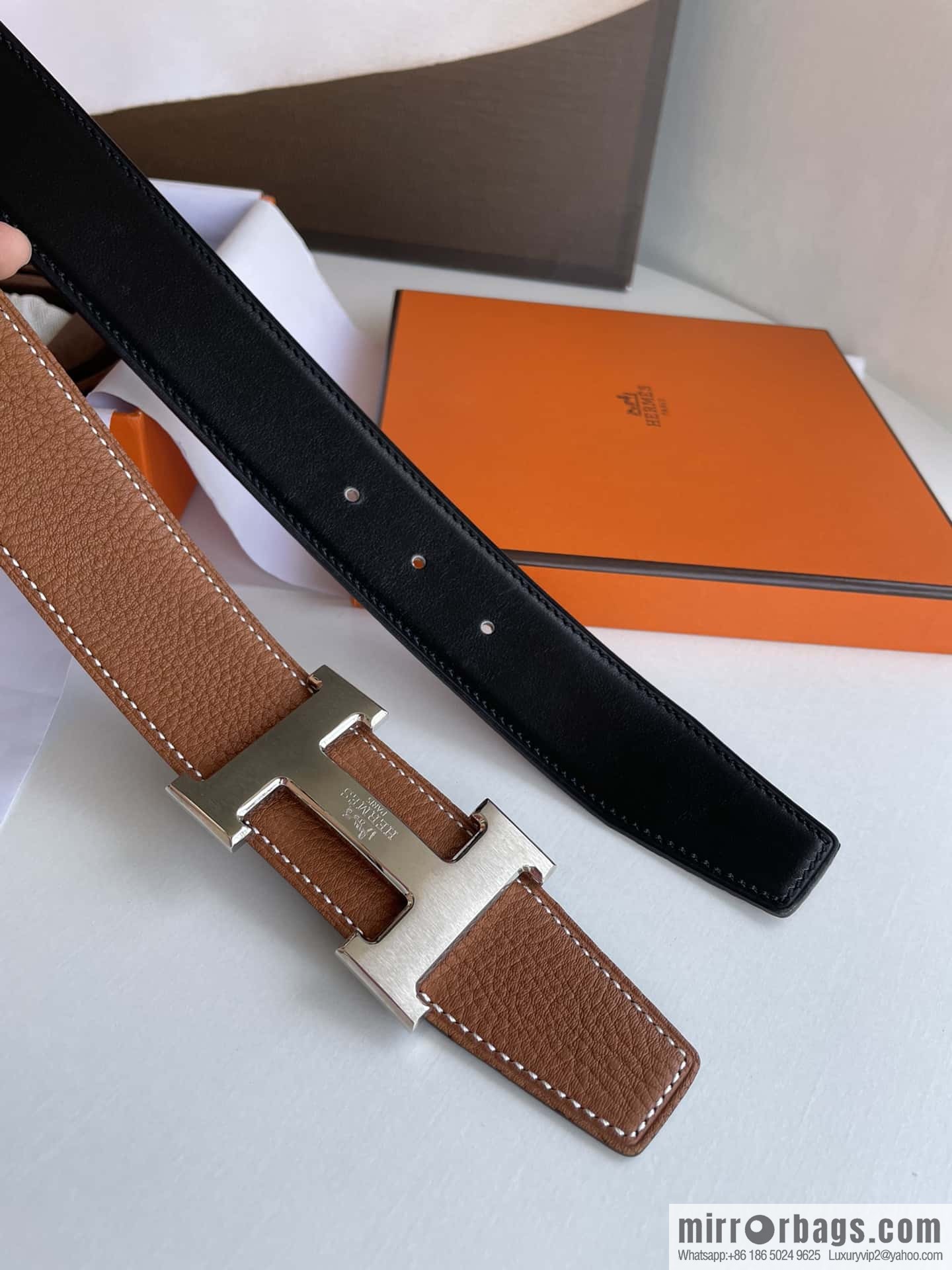 Hermes Hermes H Home Original Leather Lychee Men's 38mm Belt
