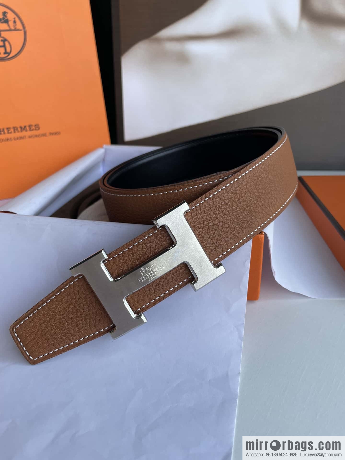 Hermes Hermes H Home Original Leather Lychee Men's 38mm Belt