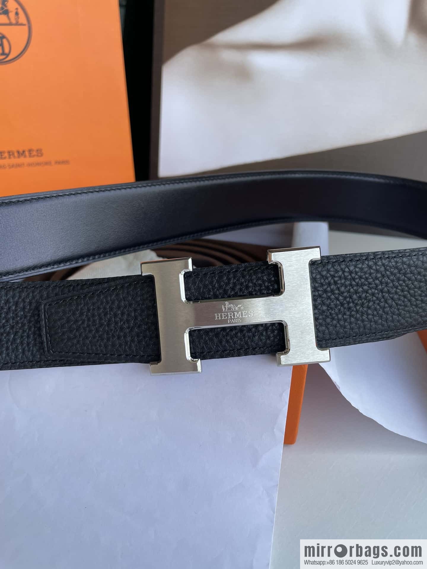 Hermes Hermes H Home Original Leather Lychee Men's 38mm Belt