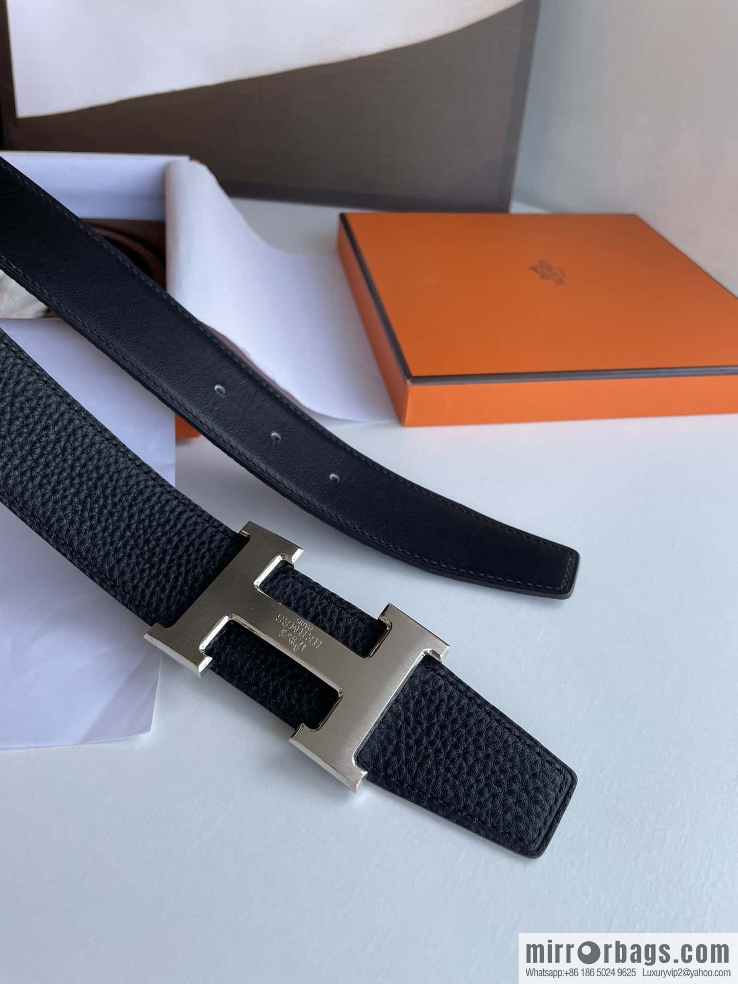 Hermes Hermes H Home Original Leather Lychee Men's 38mm Belt