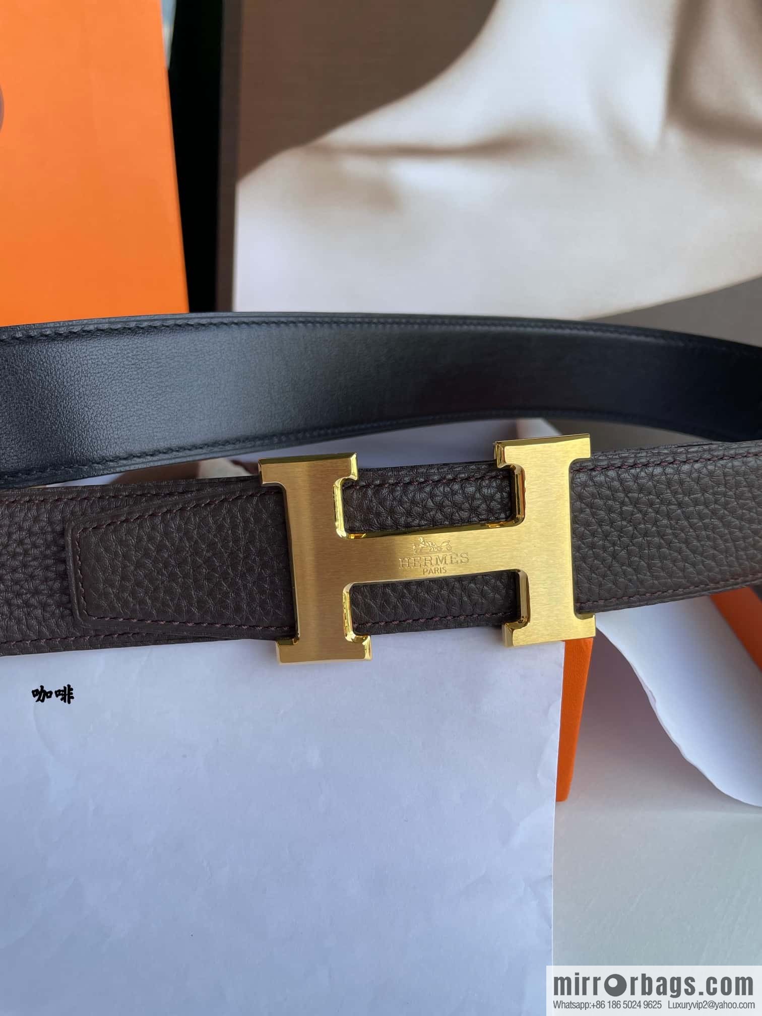 Hermes Hermes H Home Original Leather Lychee Men's 38mm Belt