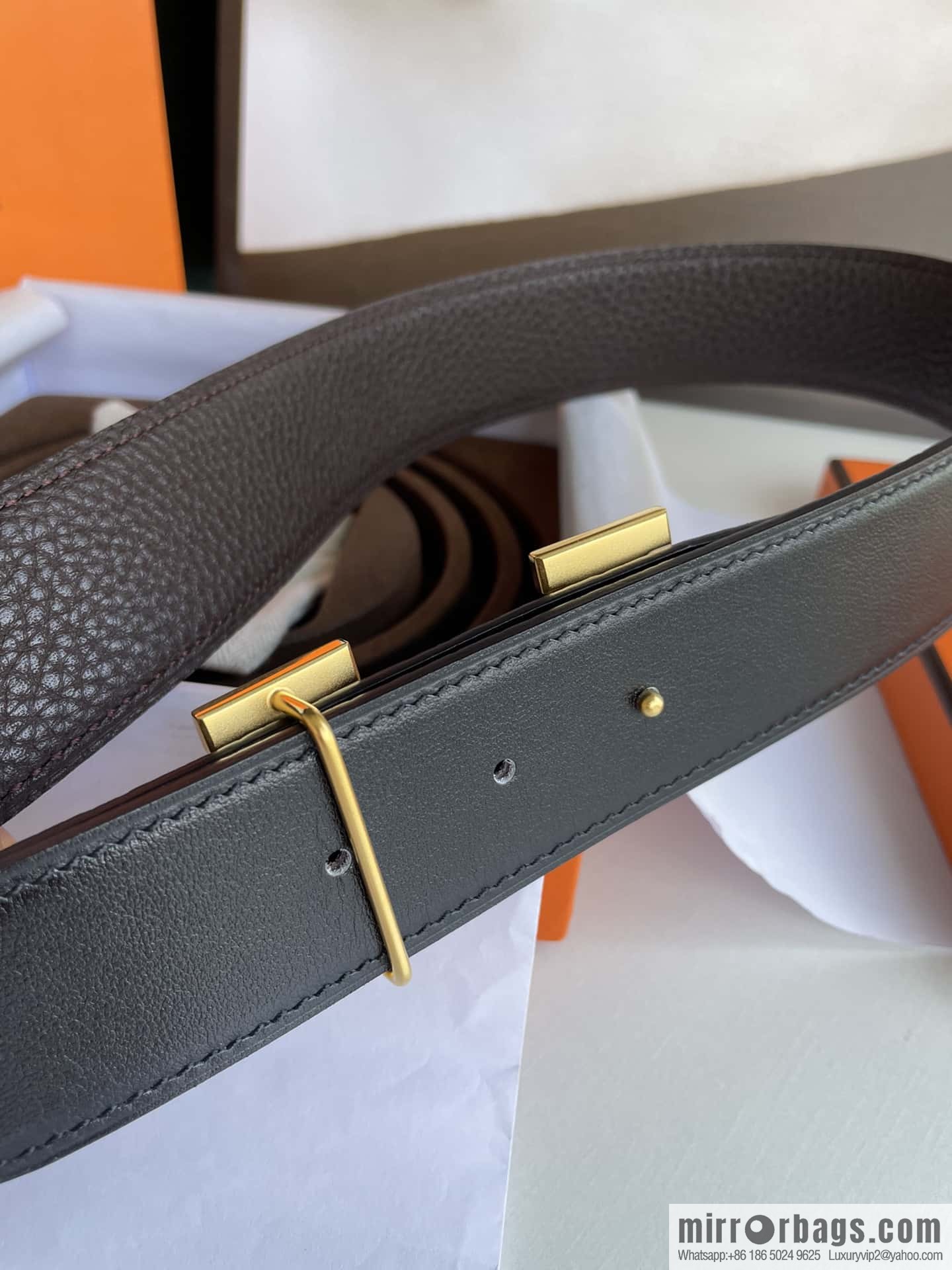 Hermes Hermes H Home Original Leather Lychee Men's 38mm Belt