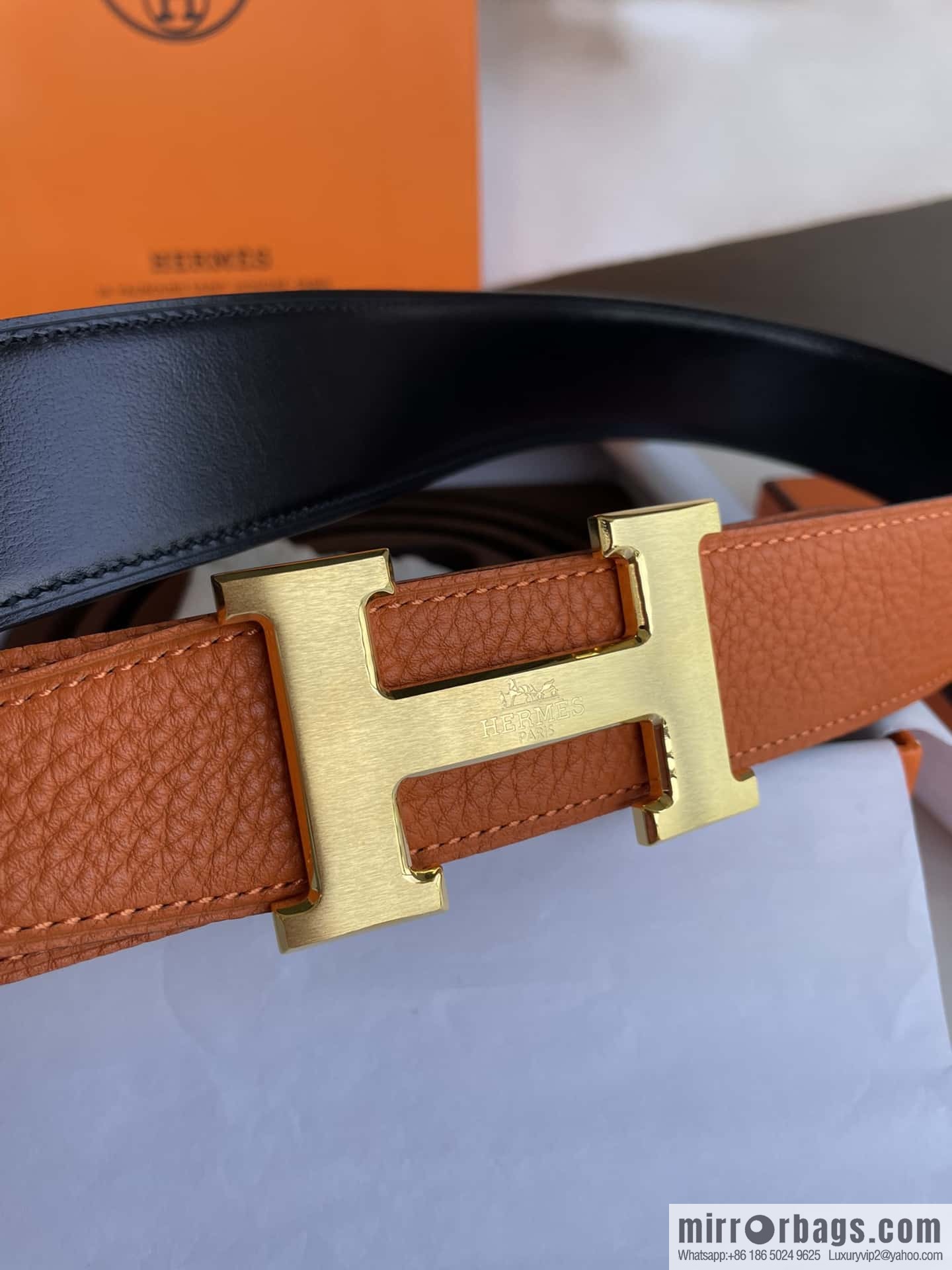 Hermes Hermes H Home Original Leather Lychee Men's 38mm Belt