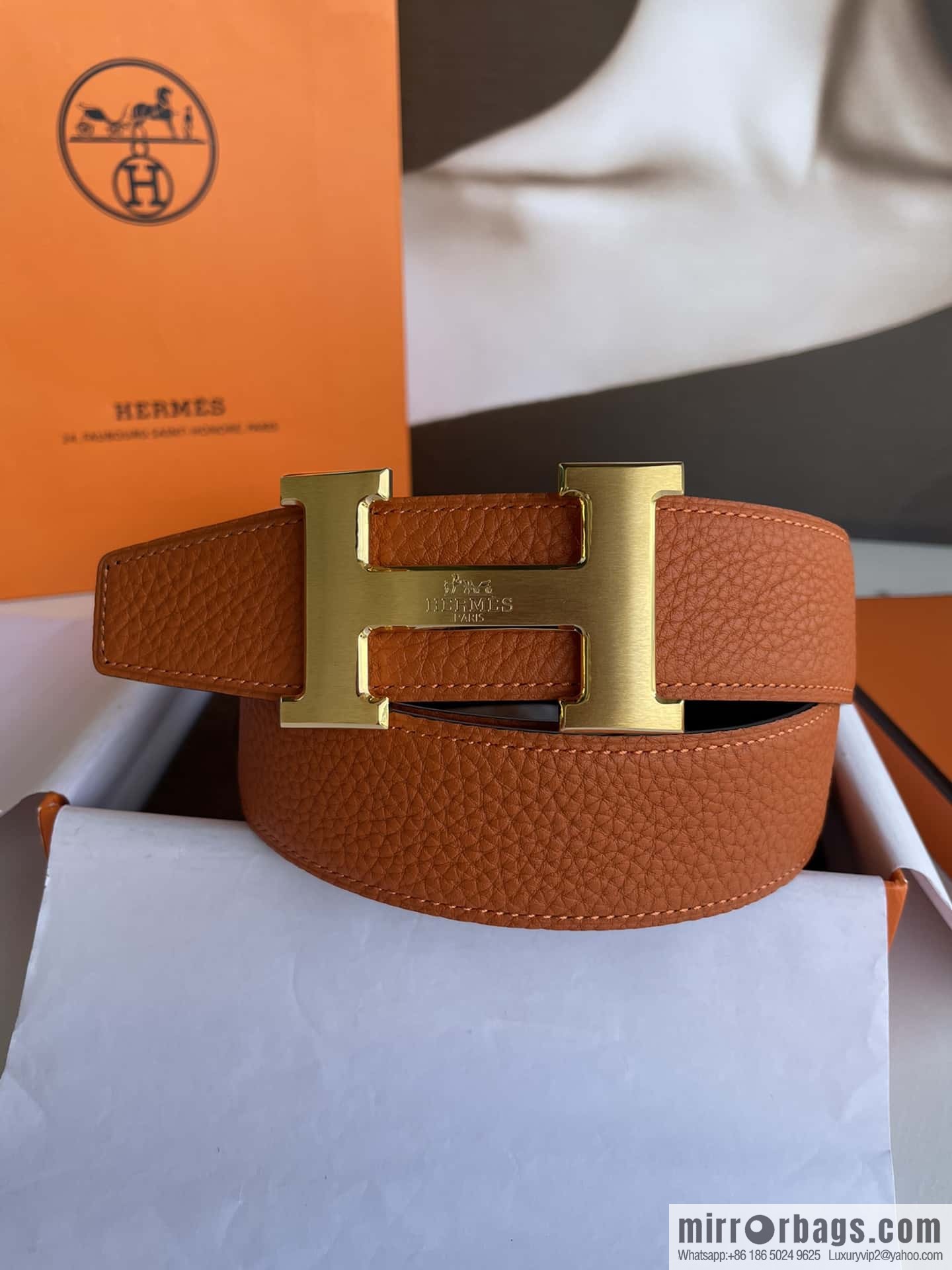 Hermes Hermes H Home Original Leather Lychee Men's 38mm Belt