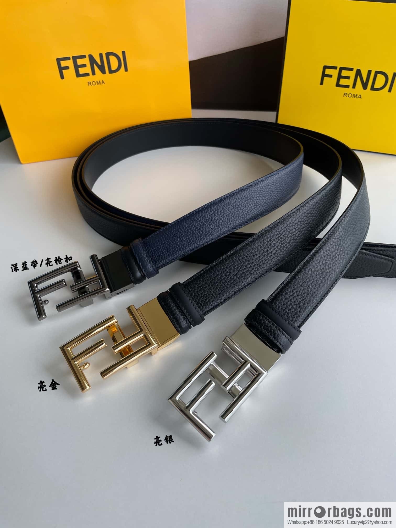FENDI Fendi FF logo exquisite craftsmanship metal buckle first layer cowhide belt 3.5cm