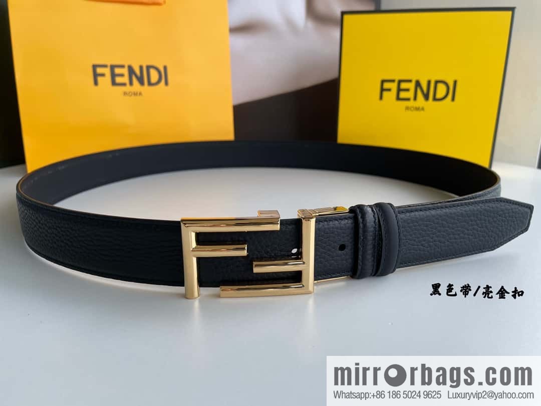 FENDI Fendi FF logo exquisite craftsmanship metal buckle first layer cowhide belt 3.5cm