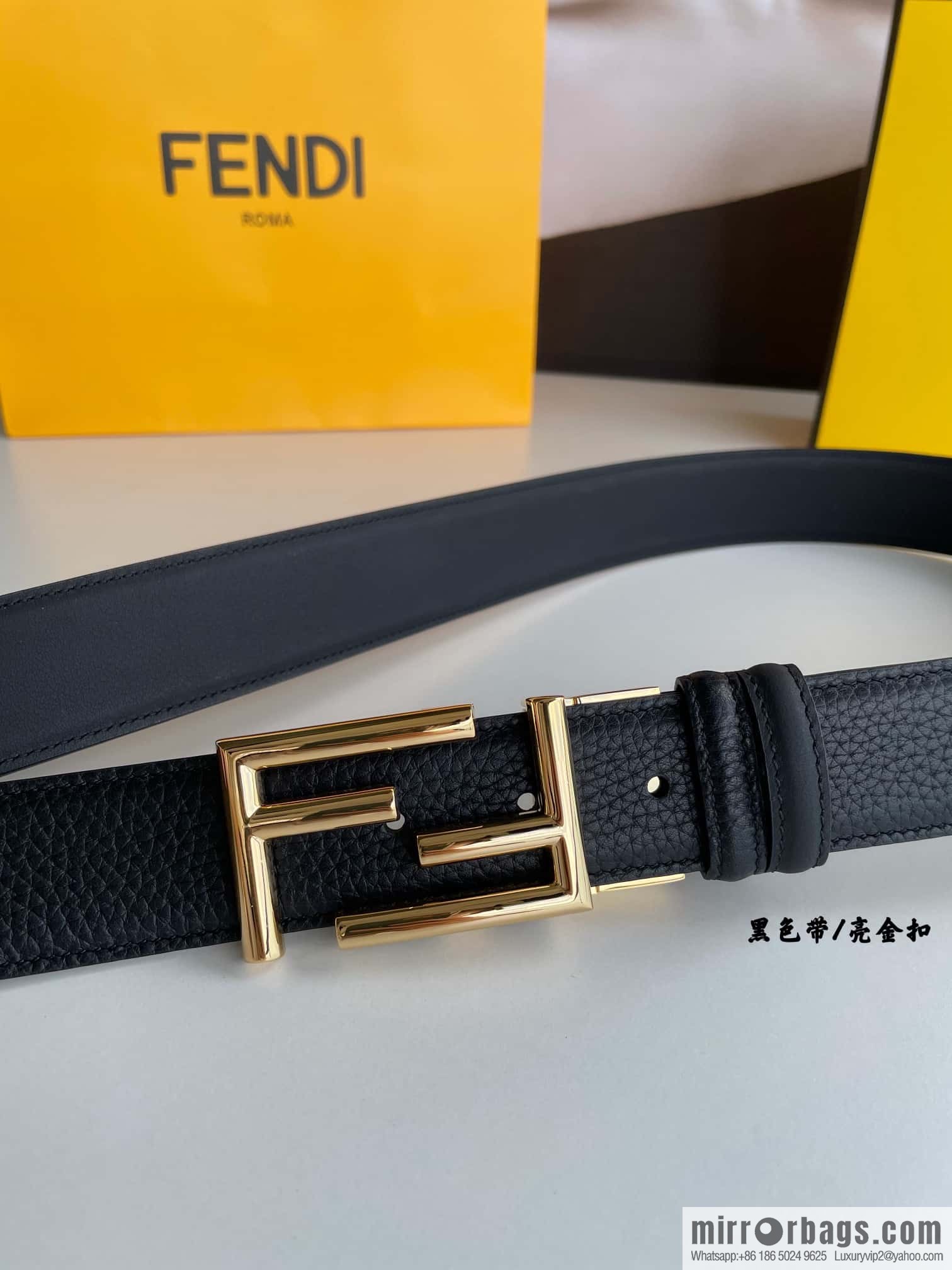 FENDI Fendi FF logo exquisite craftsmanship metal buckle first layer cowhide belt 3.5cm