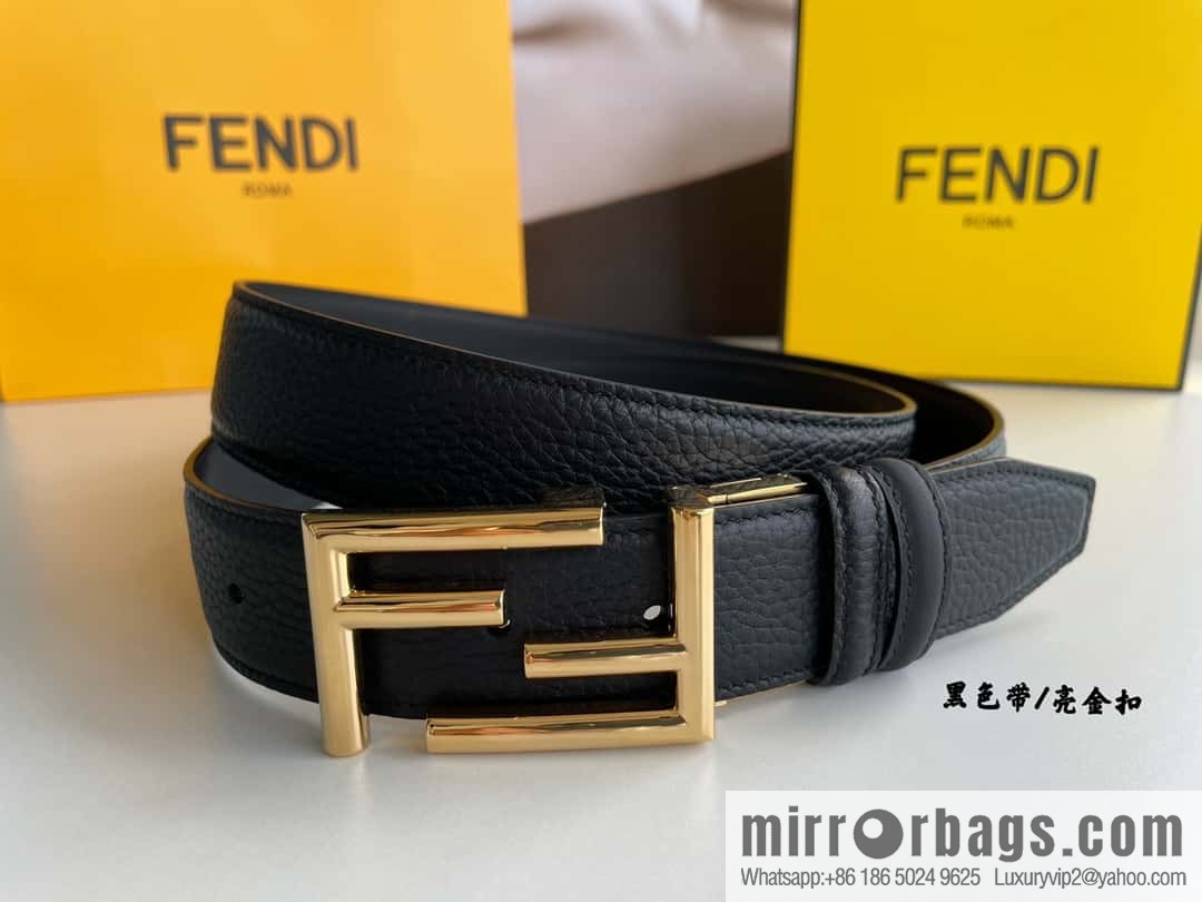 FENDI Fendi FF logo exquisite craftsmanship metal buckle first layer cowhide belt 3.5cm