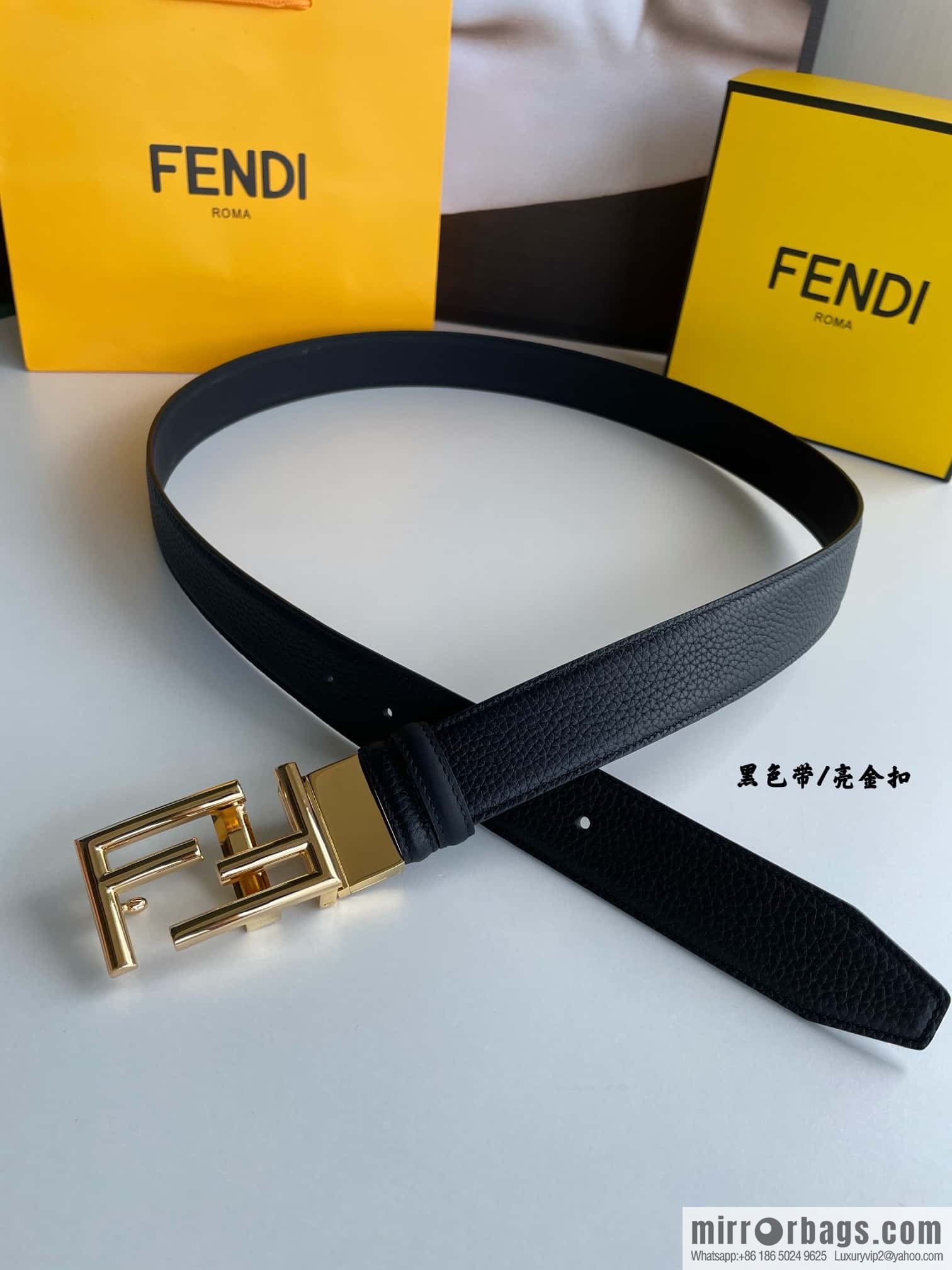 FENDI Fendi FF logo exquisite craftsmanship metal buckle first layer cowhide belt 3.5cm