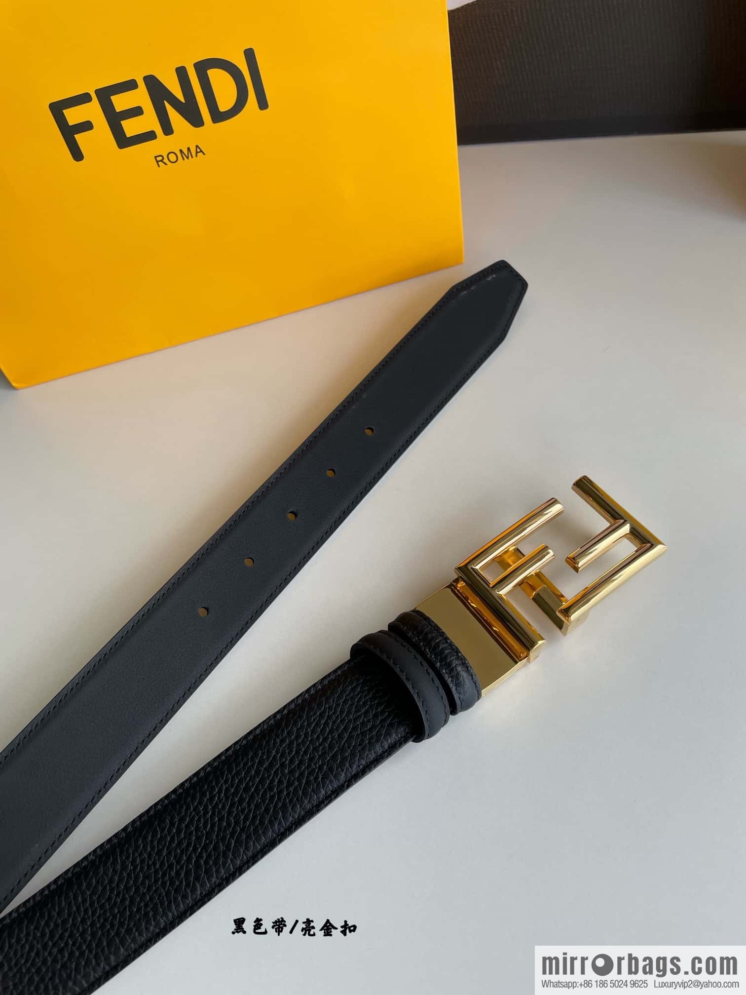 FENDI Fendi FF logo exquisite craftsmanship metal buckle first layer cowhide belt 3.5cm