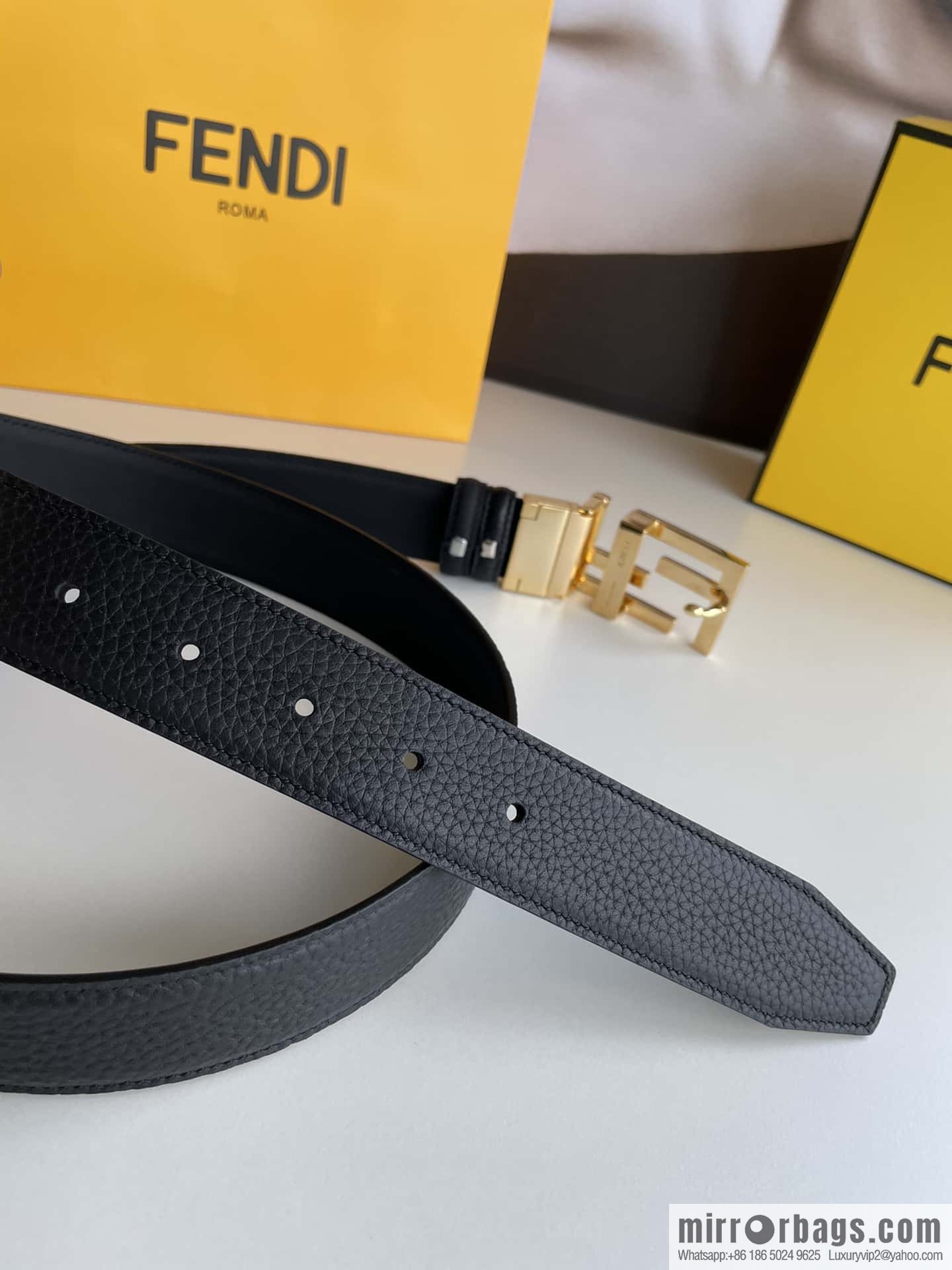 FENDI Fendi FF logo exquisite craftsmanship metal buckle first layer cowhide belt 3.5cm