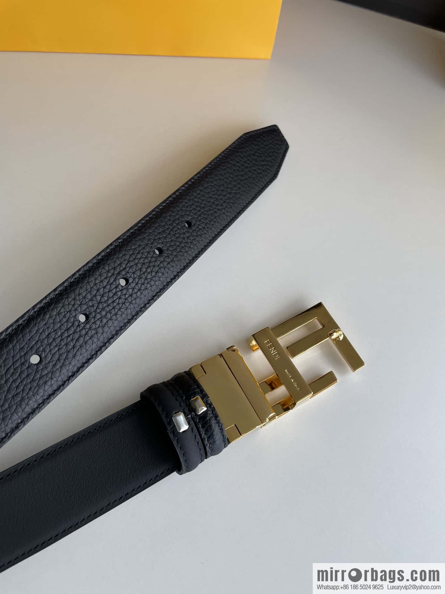FENDI Fendi FF logo exquisite craftsmanship metal buckle first layer cowhide belt 3.5cm