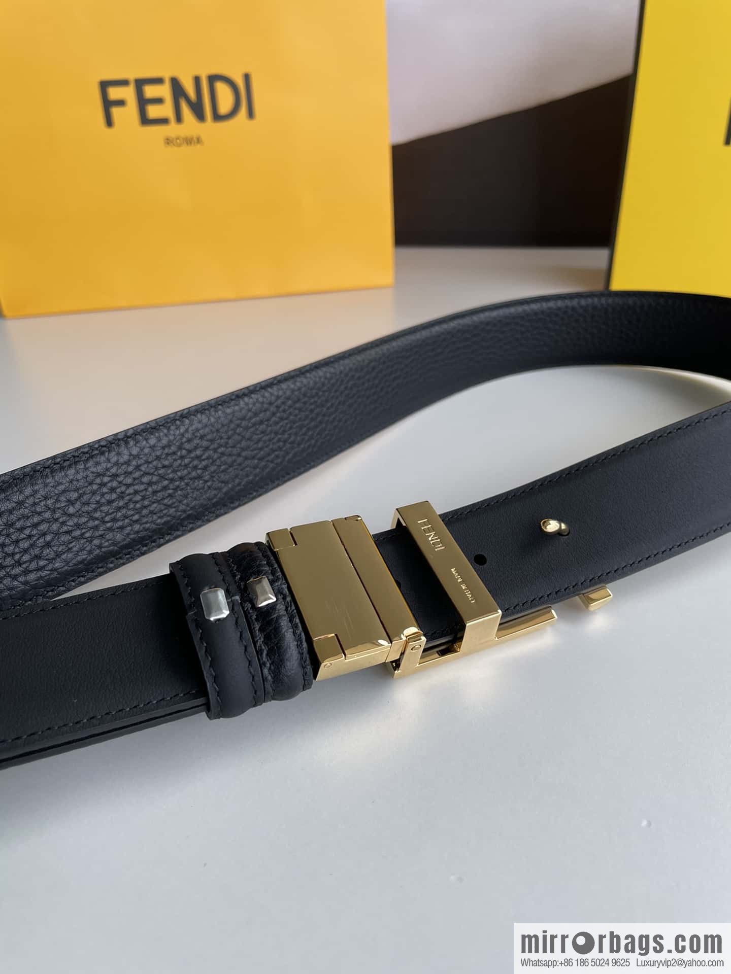 FENDI Fendi FF logo exquisite craftsmanship metal buckle first layer cowhide belt 3.5cm